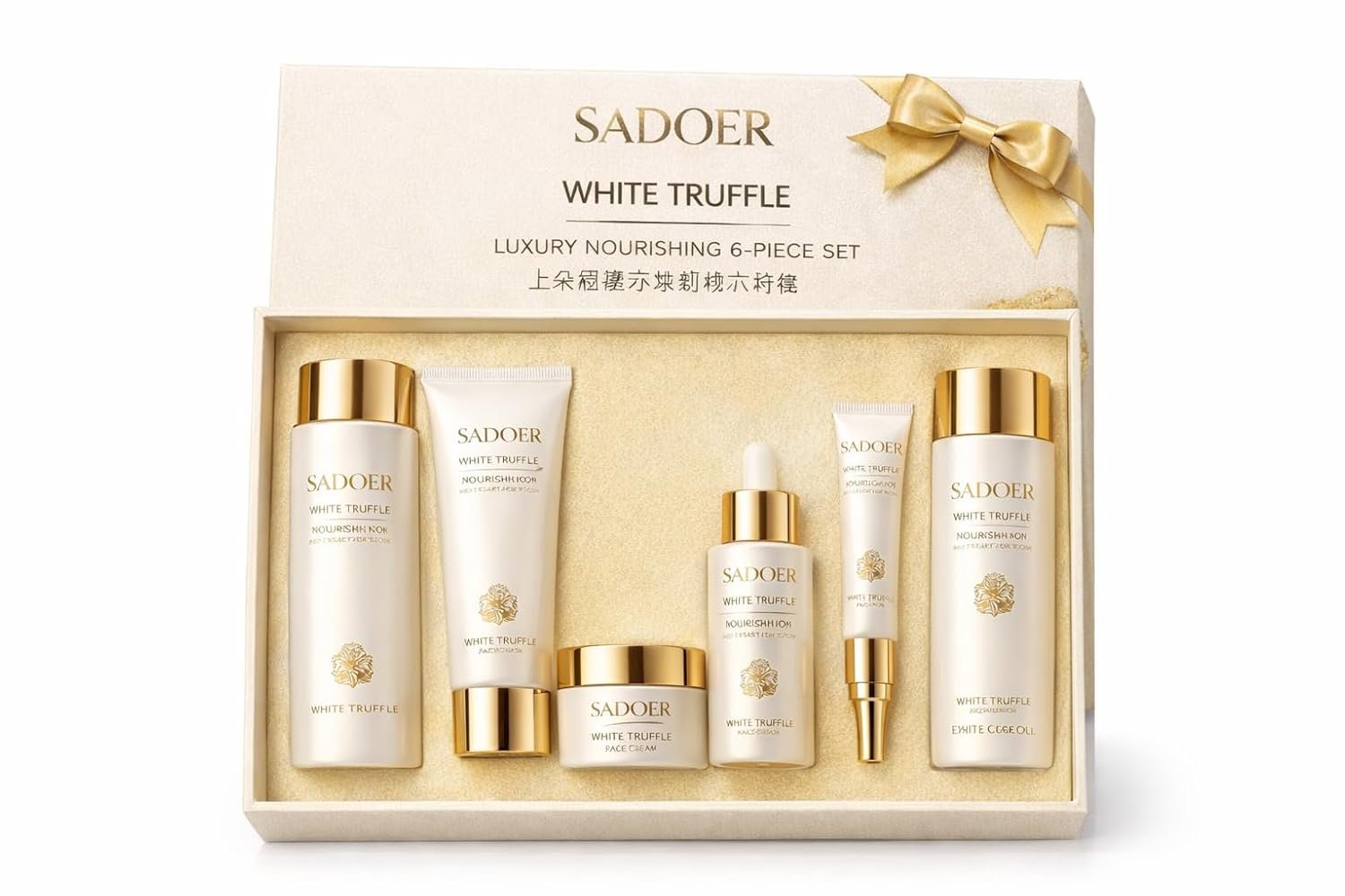 SADOER White Truffle Skincare Set for Women, 6-Piece Facial Care Routine with Cleanser, Toner, Lotion, Cream, Eye Cream & Sleep Mask, Hydrating Nourishing Beauty Gift Set