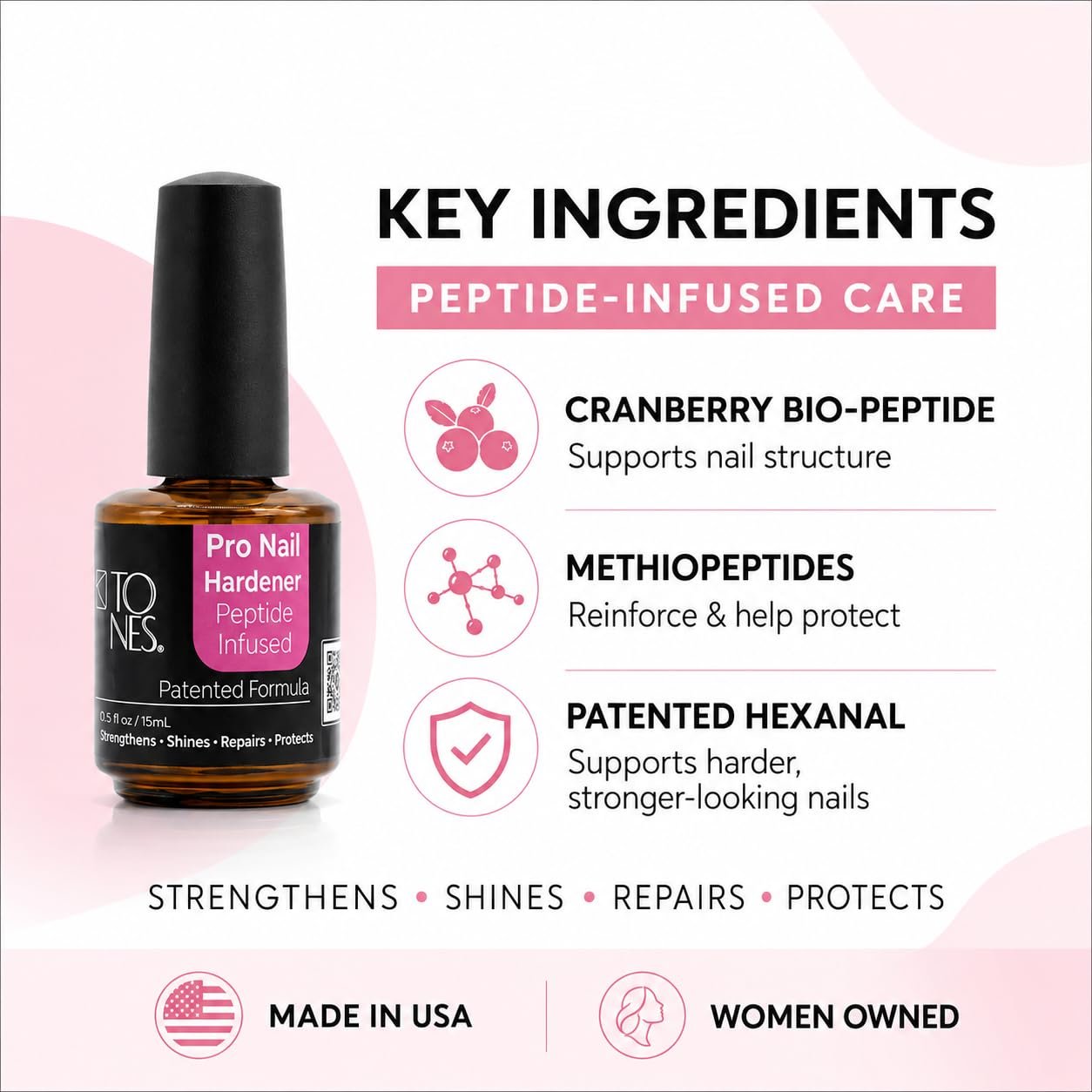Tones Pro Nail Hardener, Nail Strengthener, Nail Treatment + Gloss in One, Repair and Breakage Prevention, 0.5 fl oz - Image 5