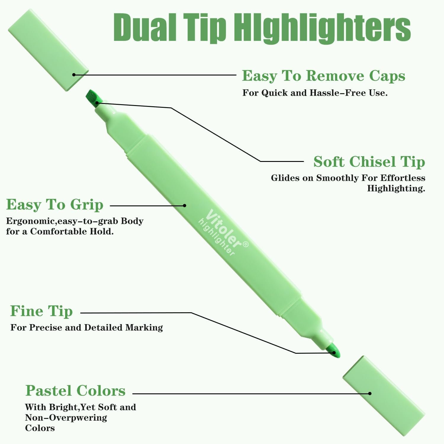 Vitoler Highlighters, 8pcs Chisel & Fine Tips Aesthetic Highlighters - Image 3