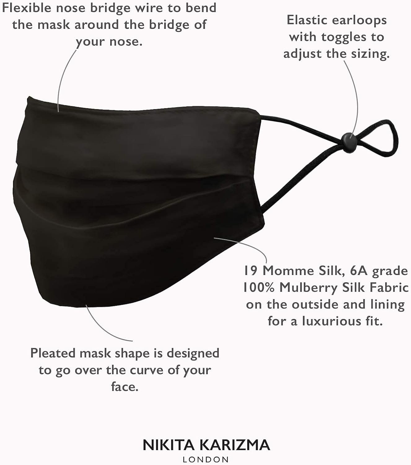 KARIZMA Beverly Hills Silk Face Mask. Black Fashionable Designer Face Mask for Women. Washable Fabric Face Mask Reusable Facemask. 19 Momme Mulberry Silk Mask - Luxury Fashion Masks for Women - Image 4