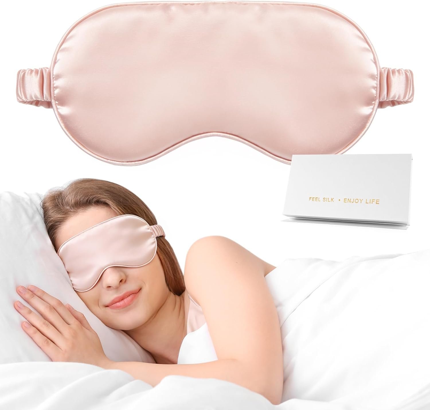 Silk Sleep Mask,Eye Mask for Sleep Women Men,Mulberry Sleeping Mask with Adjustable Strap,Blindfold Blackout Eye Mask for Travel and Full Night's Sleep,Nap