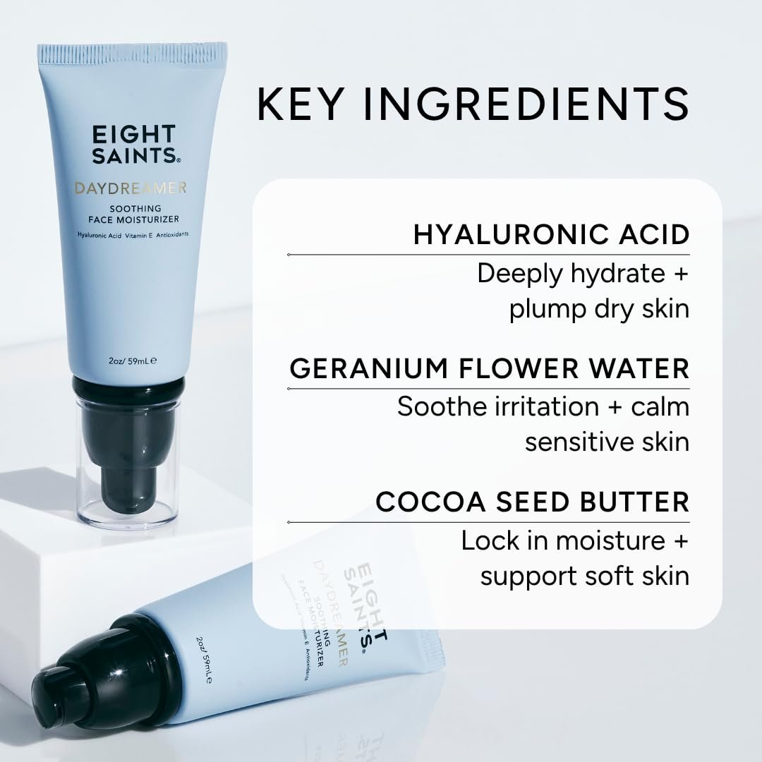 Eight Saints Daydreamer Soothing Anti Aging Face Moisturizer, Fast Absorbing Oil Free Face Lotion With Hyaluronic Acid & Vitamin E, and Sunflower Oil, Hydrating Daily Facial Moisturizer, 2 Ounces - Image 3