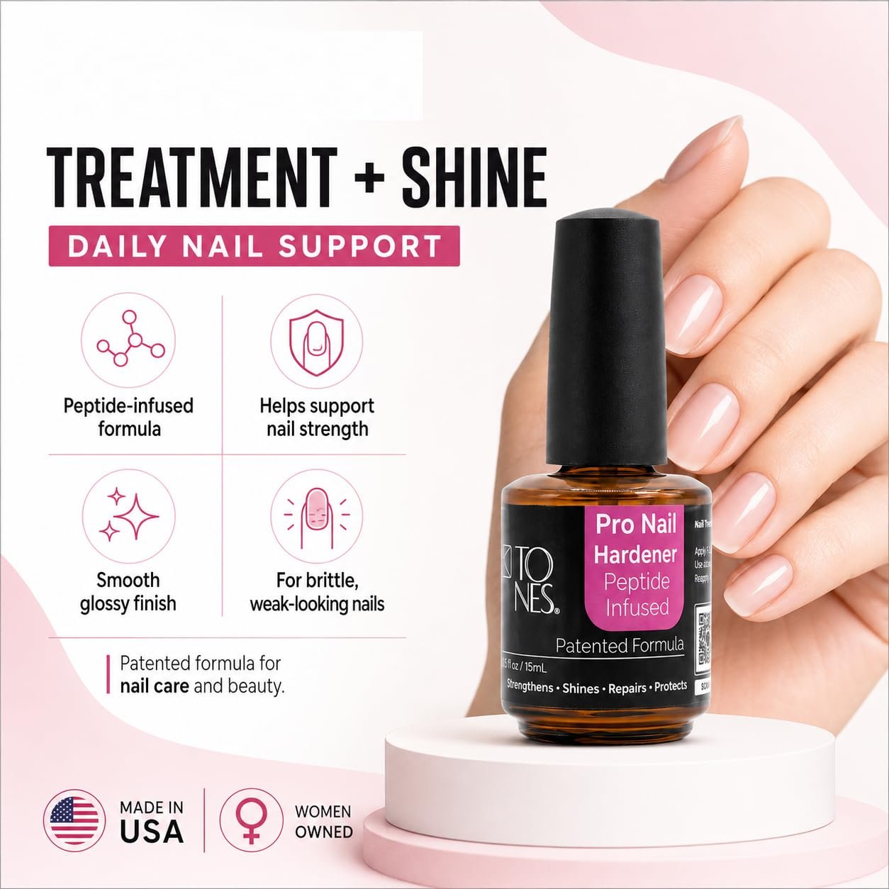 Tones Pro Nail Hardener, Nail Strengthener, Nail Treatment + Gloss in One, Repair and Breakage Prevention, 0.5 fl oz - Image 2