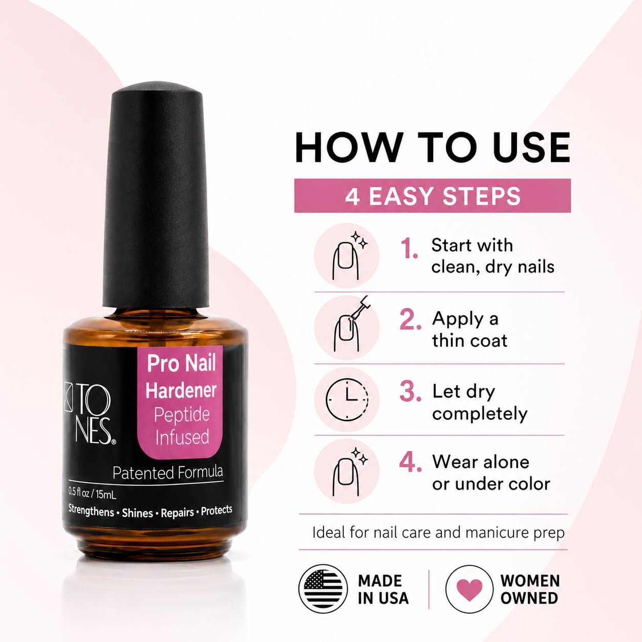 Tones Pro Nail Hardener, Nail Strengthener, Nail Treatment + Gloss in One, Repair and Breakage Prevention, 0.5 fl oz - Image 4