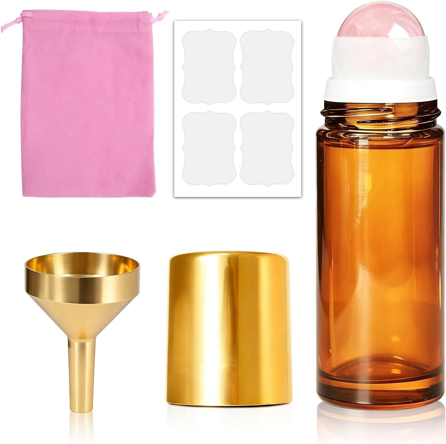 Rose Quartz Roller Bottle for Castor Oil,1oz Amber Glass Roll-on Bottle