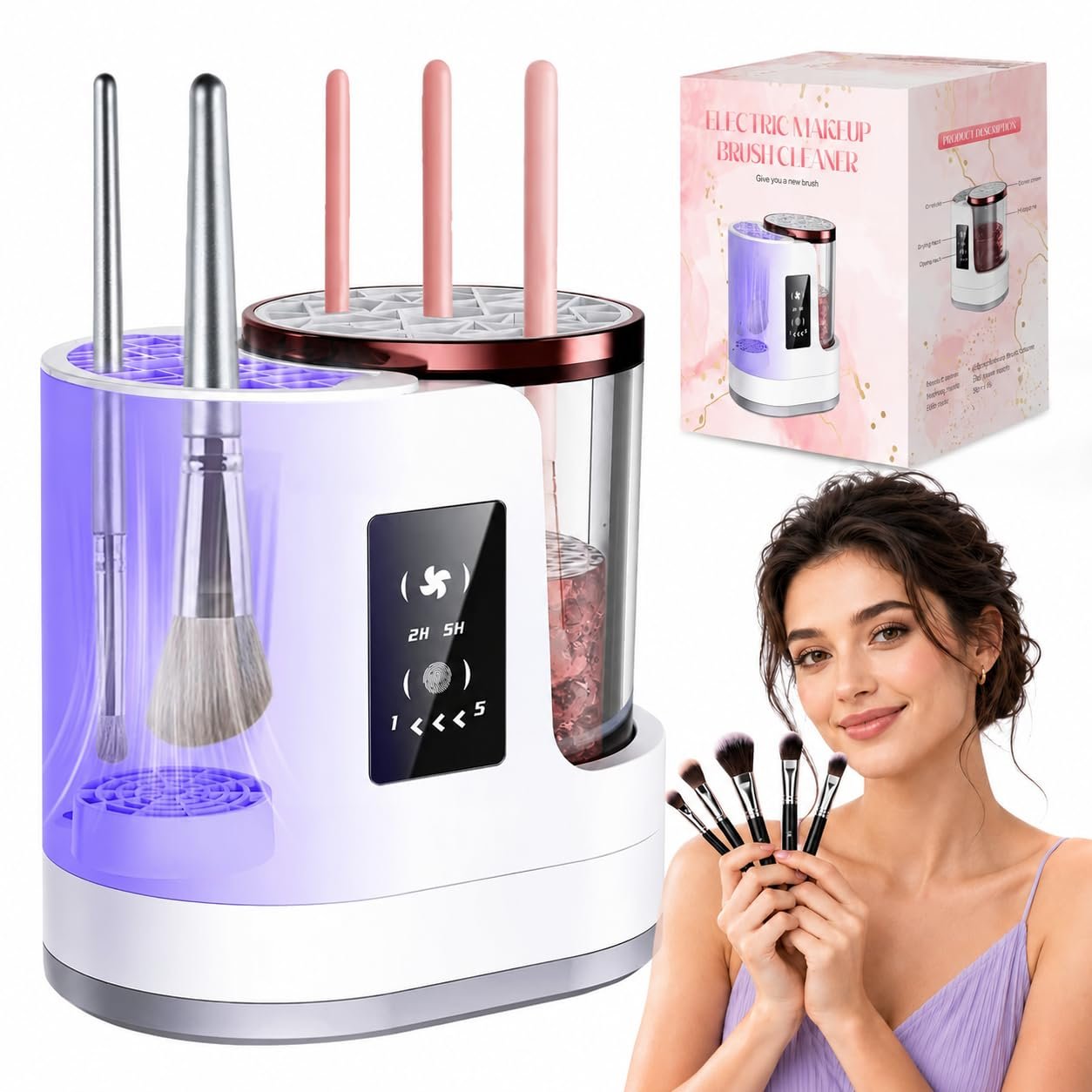 3 IN 1 Electric Makeup Brush Cleaner & Dryer Machine Automatic Cosmetic Brush Washer Portable USB Deep‑Cleaning Beauty Tool for All Types of Makeup Brushes Ideal Gift for Women