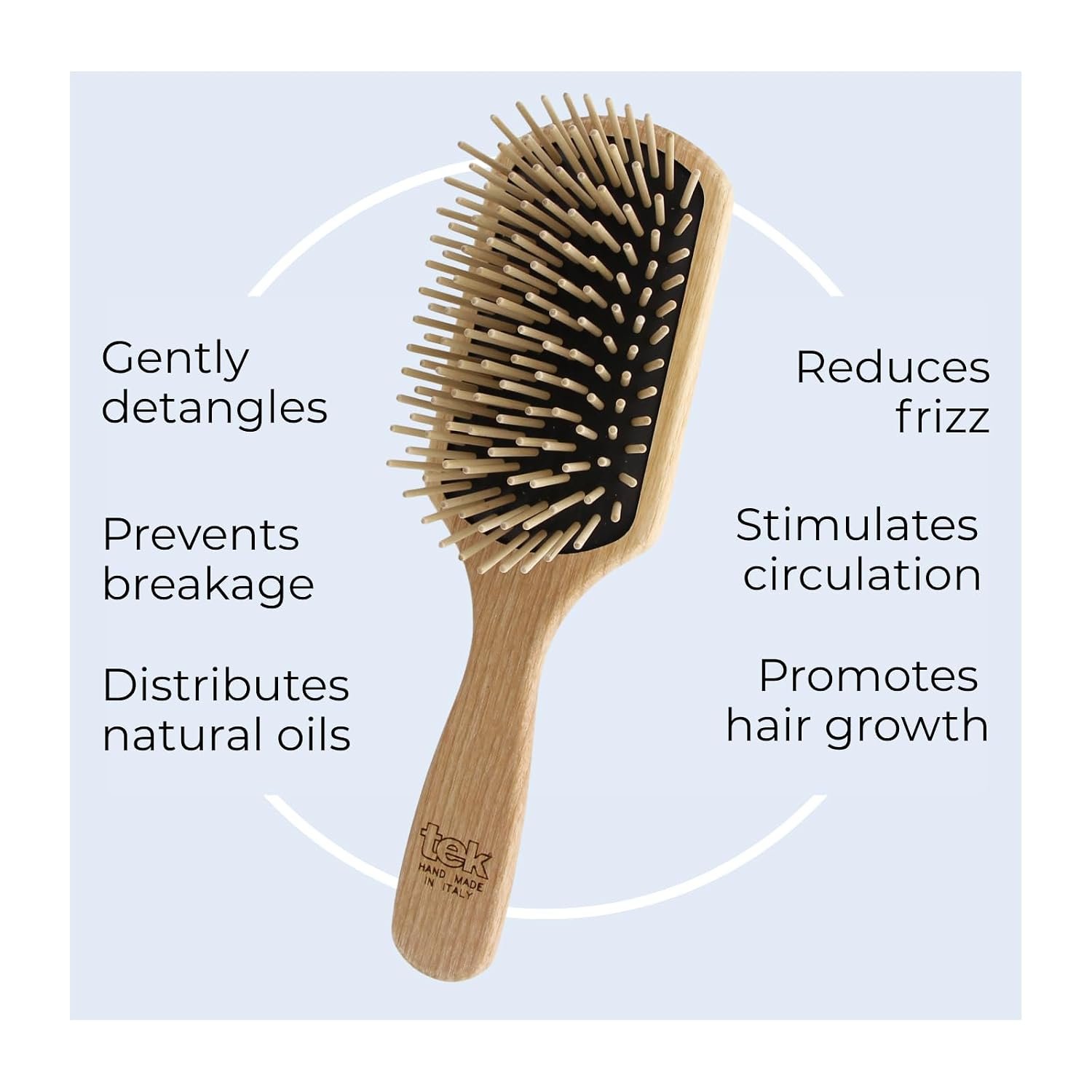 TEK | Rectangular Wooden Hair Brush Big with Long Rounded Teeth in Natural Ash Wood, Ideal for Detangling, Styling and Daily Care of Long and Thick Hair | 22x6cm | Handmade in Italy - Image 4