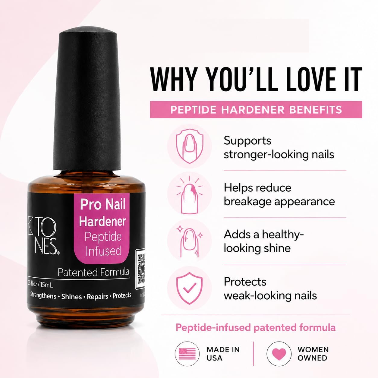 Tones Pro Nail Hardener, Nail Strengthener, Nail Treatment + Gloss in One, Repair and Breakage Prevention, 0.5 fl oz - Image 6