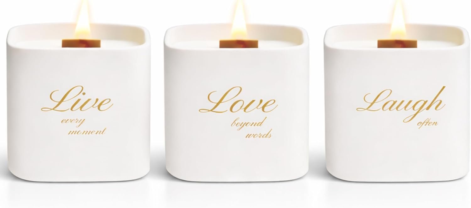 Set of 3 Premium Scented Soy Candles Gift Set | One Life Collection - Orange Blossom, White Tea & White Bloom | Crackling Wood Wick | Luxury Candle Set for Relaxation, Home Décor & Gifts | 9.8oz Each