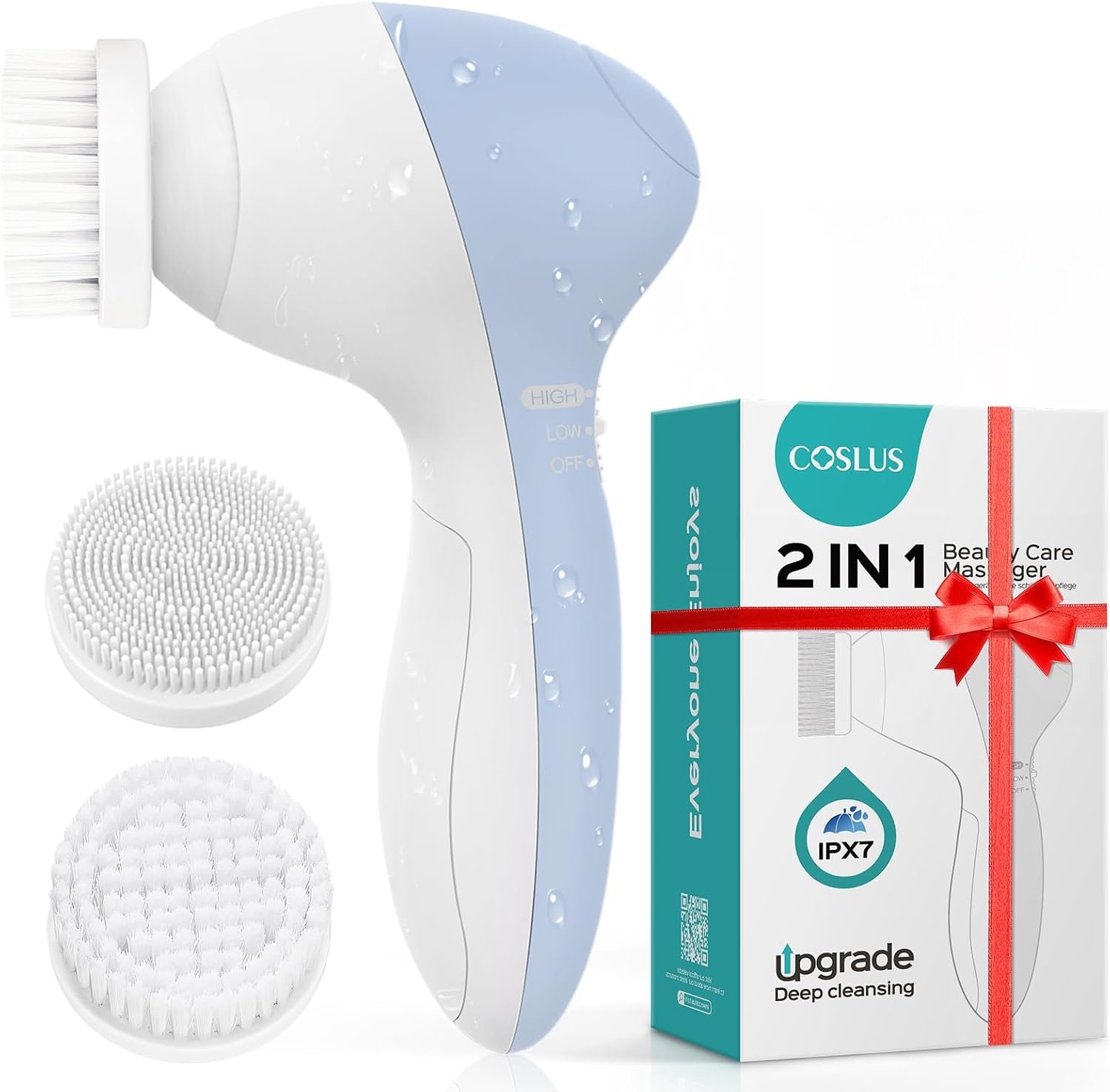 COSLUS Facial Cleansing Brush Face Scrubber, Standard Set, Blue