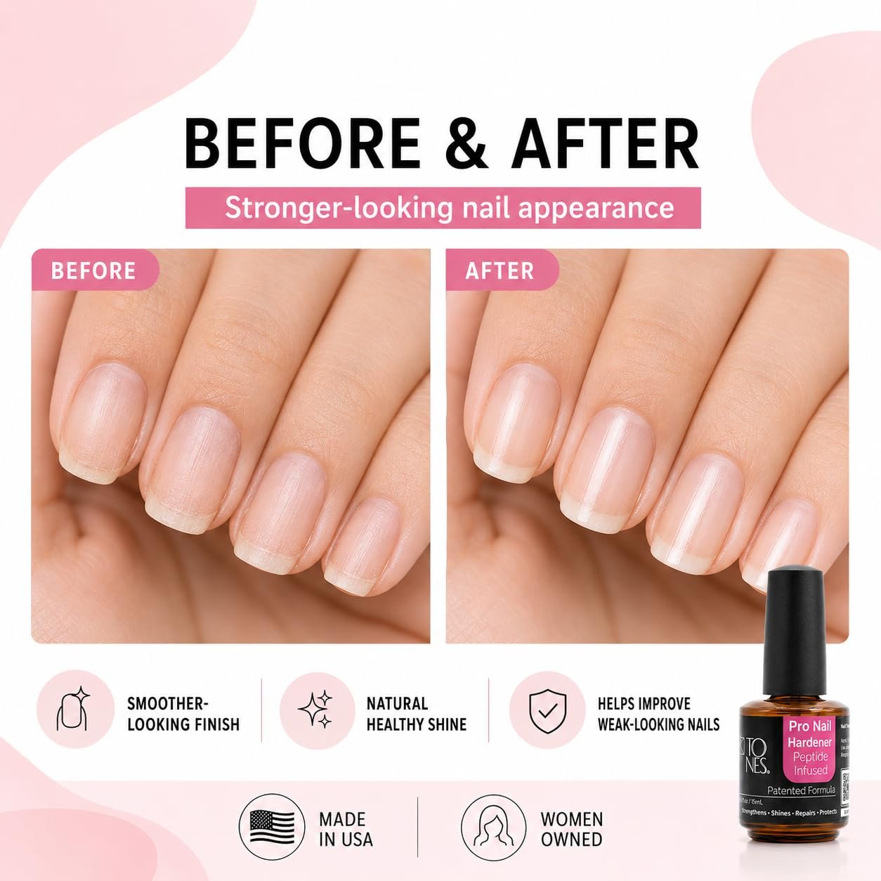 Tones Pro Nail Hardener, Nail Strengthener, Nail Treatment + Gloss in One, Repair and Breakage Prevention, 0.5 fl oz - Image 3