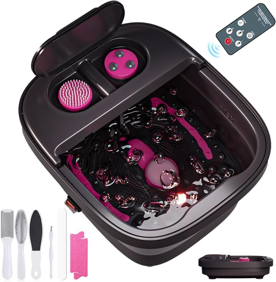 Collapsible Foot Bath, Foot Spa Bath Massager with Heat, Bubble, Remote Control, Temperature Control, 3 Pedicure Attachments, Feet Soaking Tub for Stress Relief (Matte Grey)