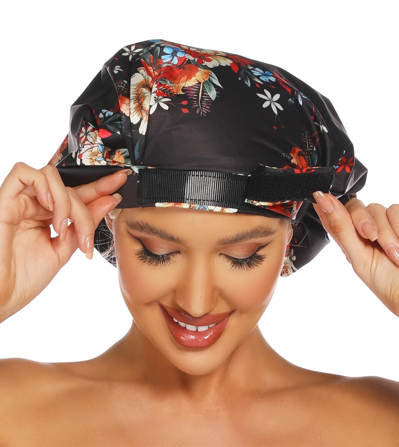 HIUMI Womens Shower Cap for Long Hair Luxury Shower Cap For Dreadlocks, Braids, Curls, Locs, Curly Hair,Mother's Day Gift (Black)