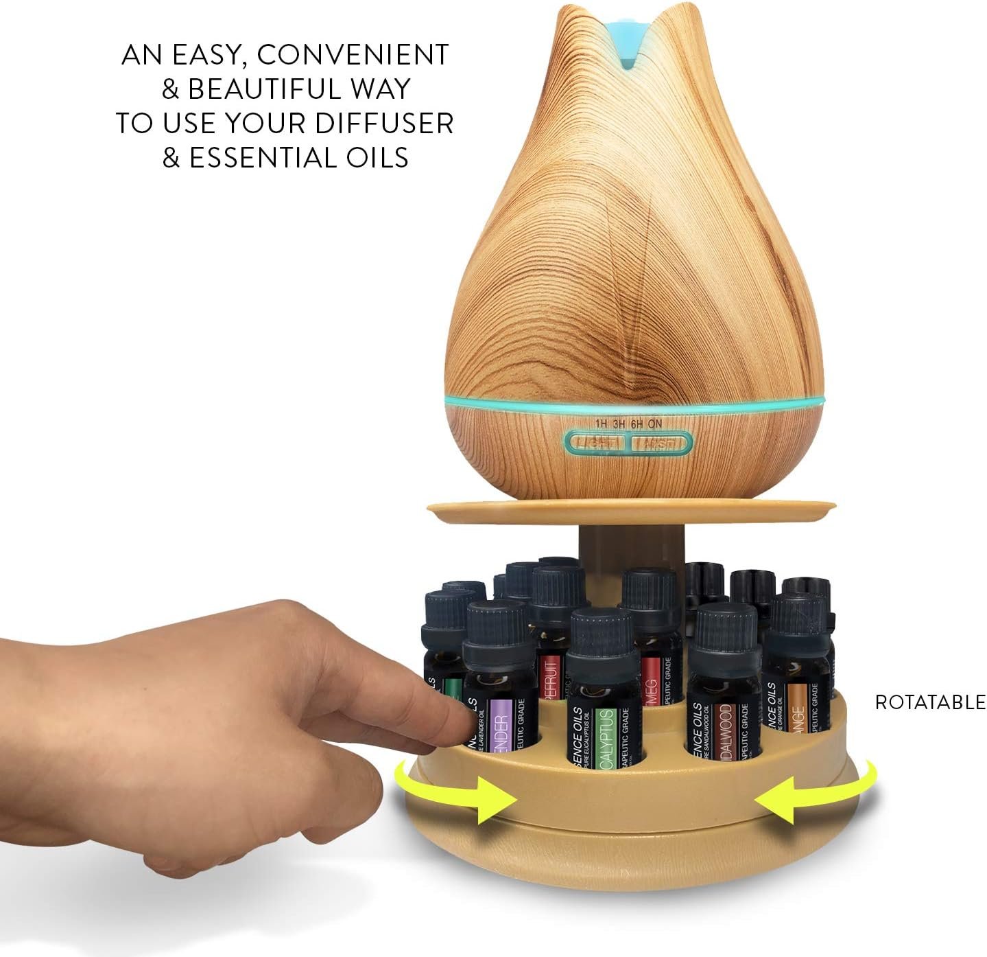 Aromatherapy Essential Oil Diffuser Gift Set with 20 Oils and Rotating Display Stand - 400ml Ultrasonic Diffuser with 20 Essential Plant Oils - 4 Timer & 7 Ambient Light Settings - Image 5