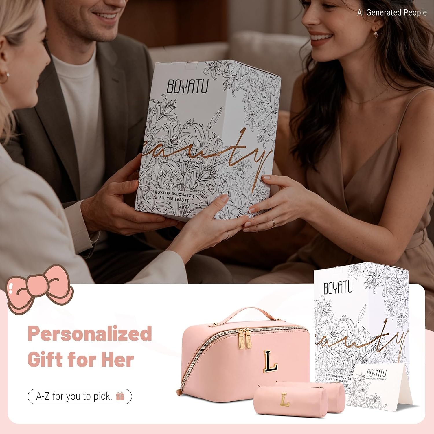 BOYATU Makeup Bag Gift for Women: 3-in-1 Travel Personalized Cosmetic Bag - Image 2