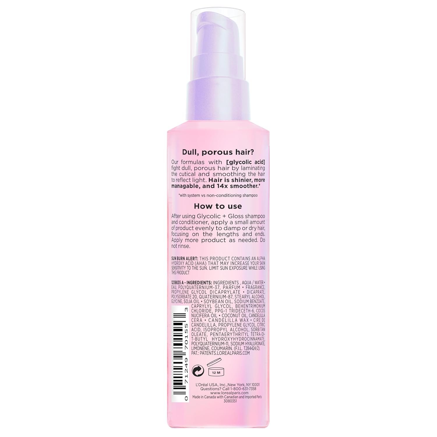 L'Oreal Paris Elvive Glycolic + Gloss High Shine Leave-In Hair Serum, Smooths Dull, Porous Hair Into High-Shine, Glossy Hair, 4.4 Fl Oz - Image 9