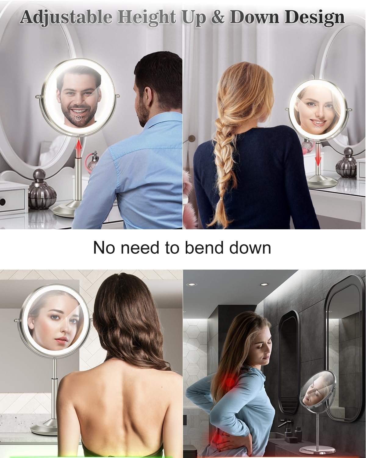 8" Lighted Makeup Mirror with Light,30X Magnifying Height Adjustable Mirror - Image 5