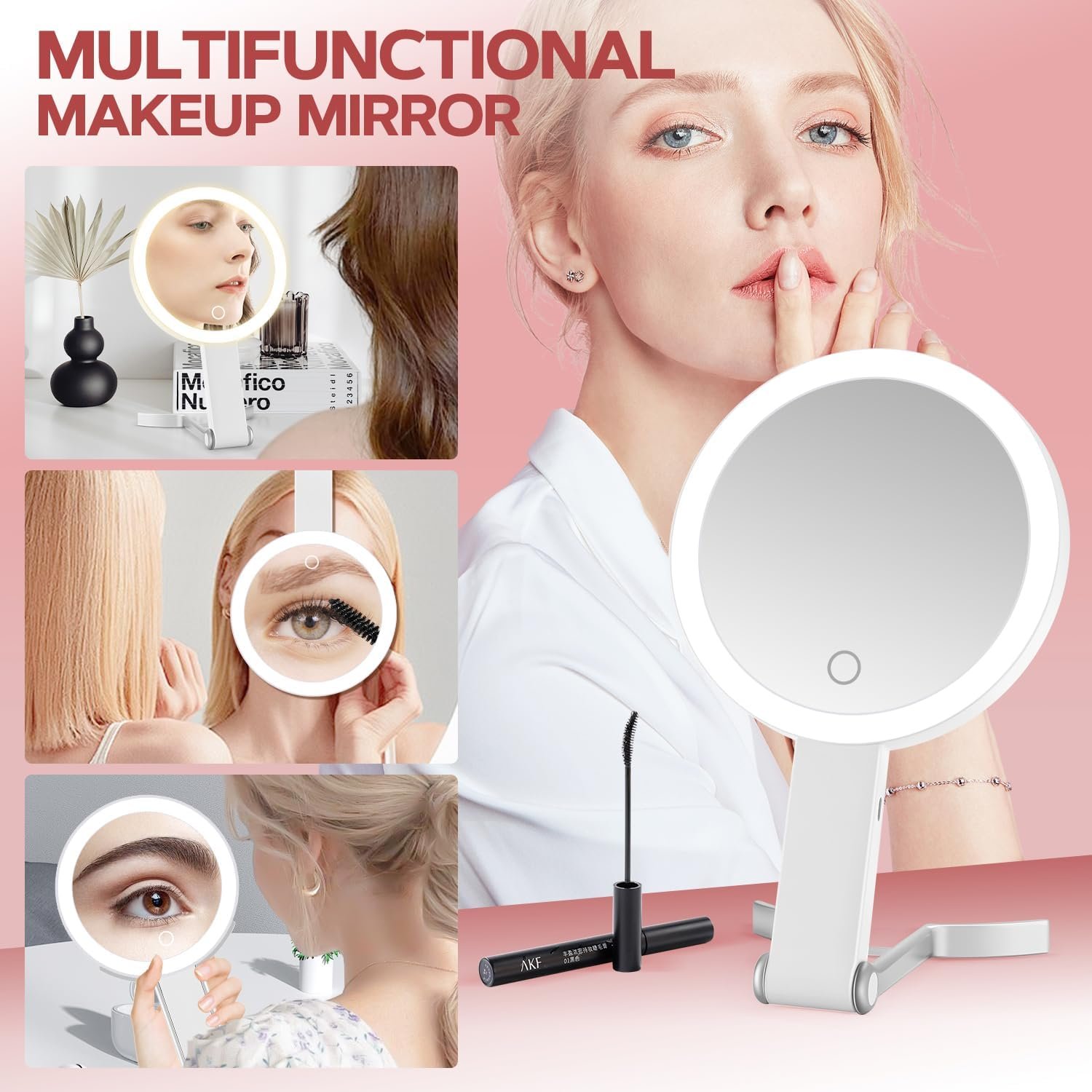 MIYADIVA 30X Magnifying Makeup Mirror with Light, Double-Sided 1X/30X Travel Makeup Mirror, 56 LED Lights, 3 Color Modes, Dimmable, USB-C Rechargeable, Portable Foldable Vanity Mirror for Women - Image 6