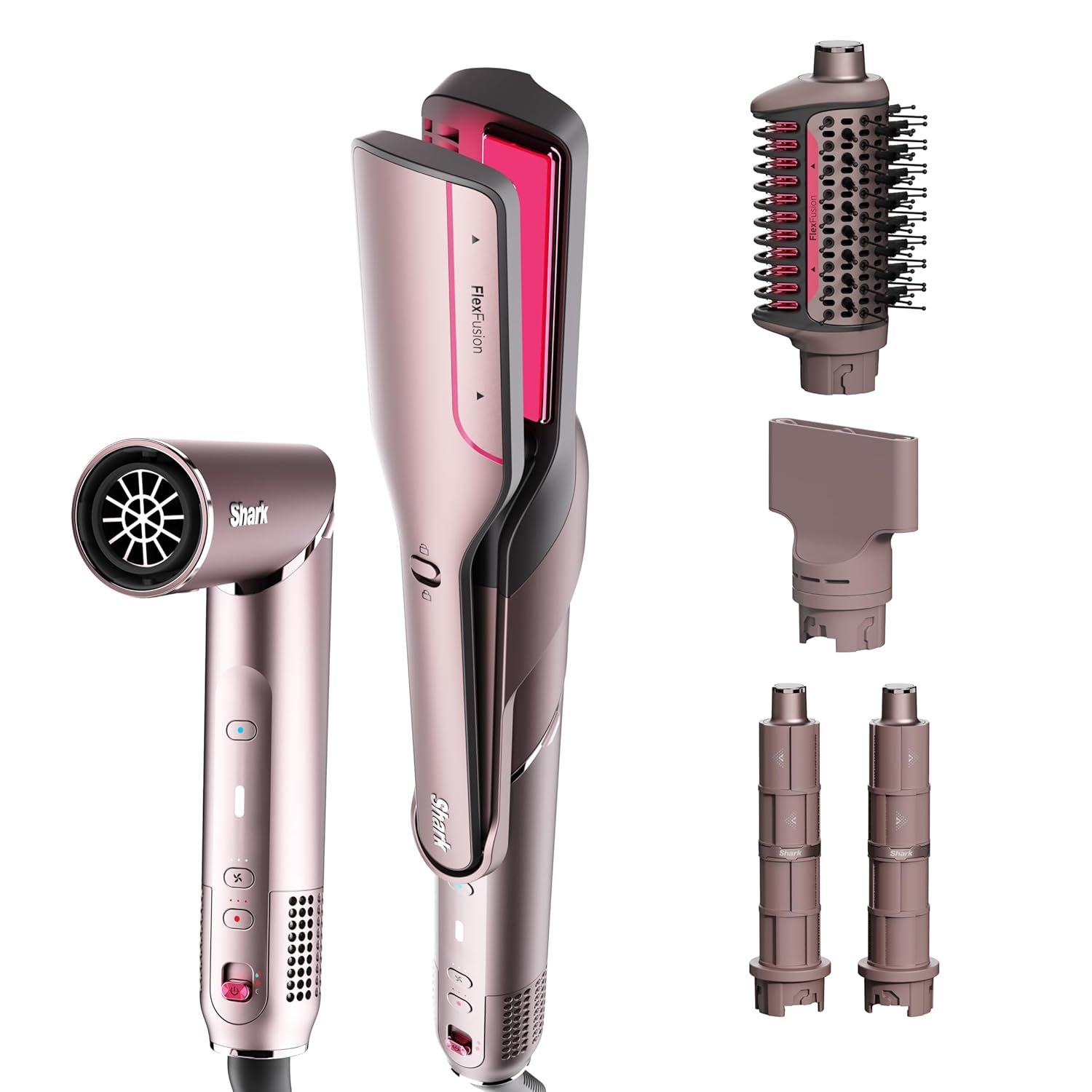 Shark FlexFusion Ceramic Air Styler, Straightener+Curler, Blush, HD641S