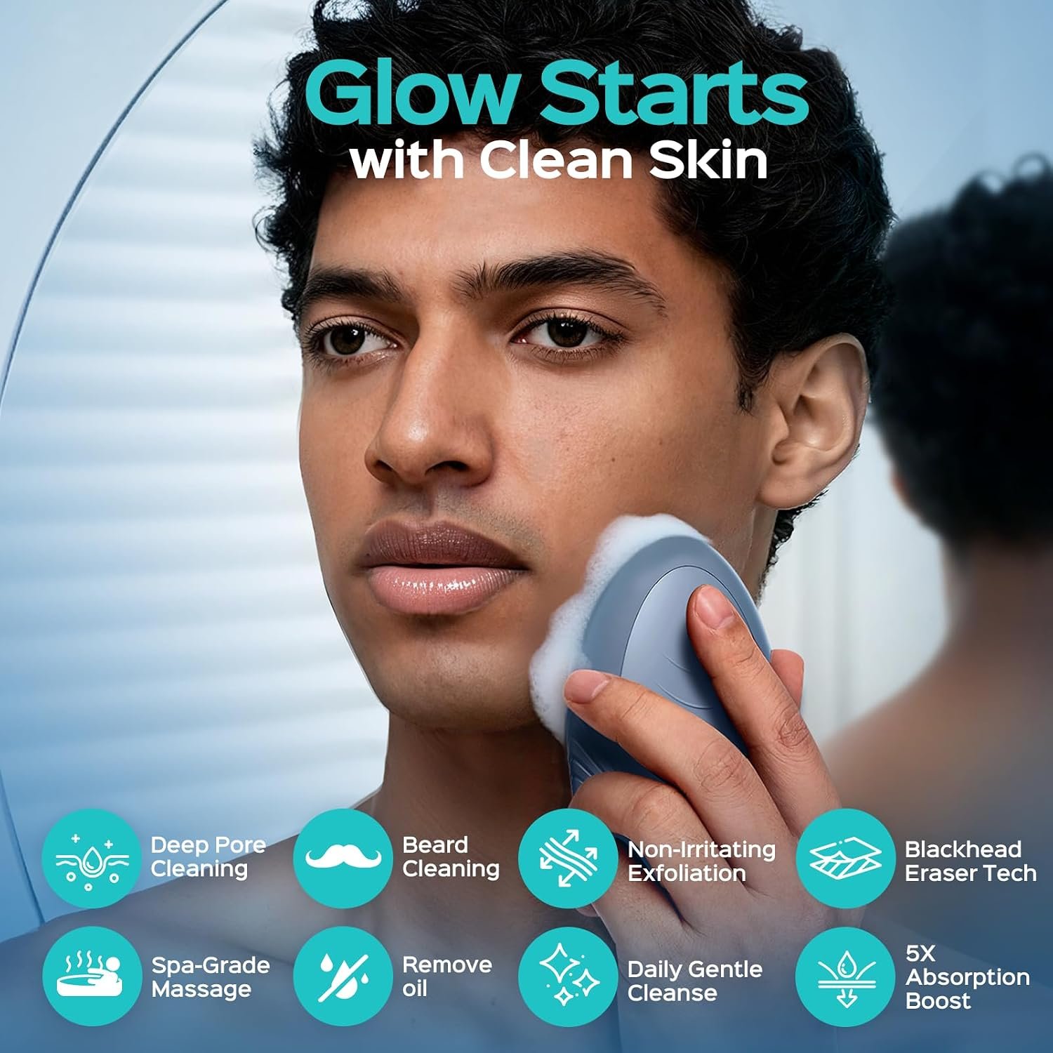 COSLUS FBS01 Facial Cleansing Brush Face Scrubber, Compact, Navy Blue - Image 2