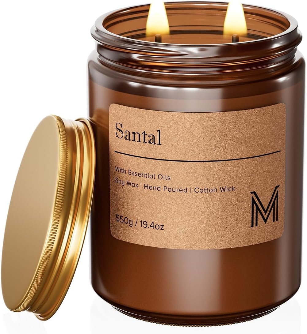 M&SENSE Santal Scented Large Candle, 19.4oz Aromatherapy Candle for Home Fragrance, Natural Organic Soy Wax Long-Lasting for Stress Relief, Yoga, Gifting for Birthday, Housewarming