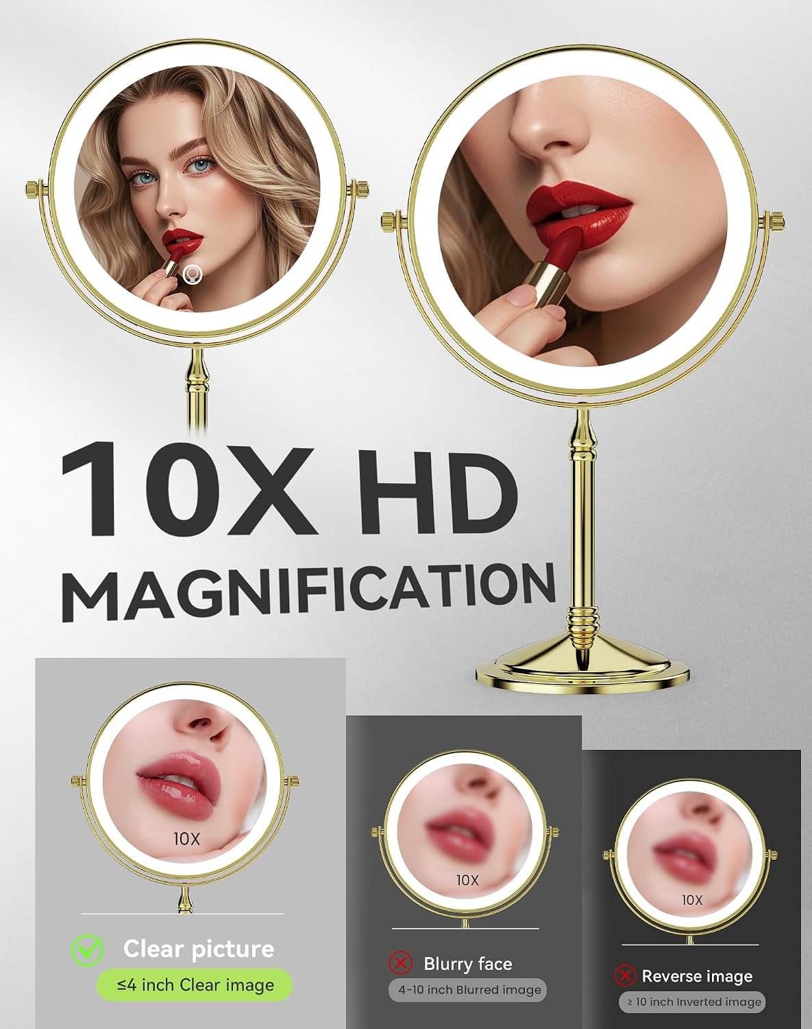 DOWRY 4000 mAh Rechargeable Lighted Makeup Mirror Gold Finish - Image 3