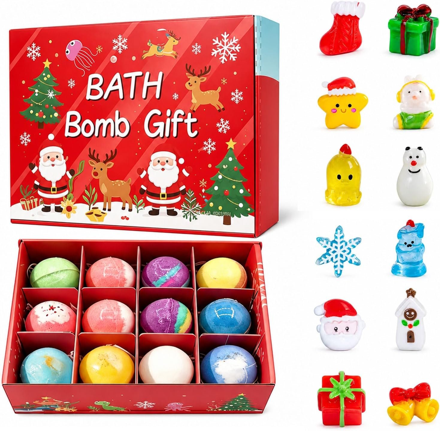 Christmas Bath Bomb with Surprise Inside, 12 Pack Bubble Bath Bomb Set