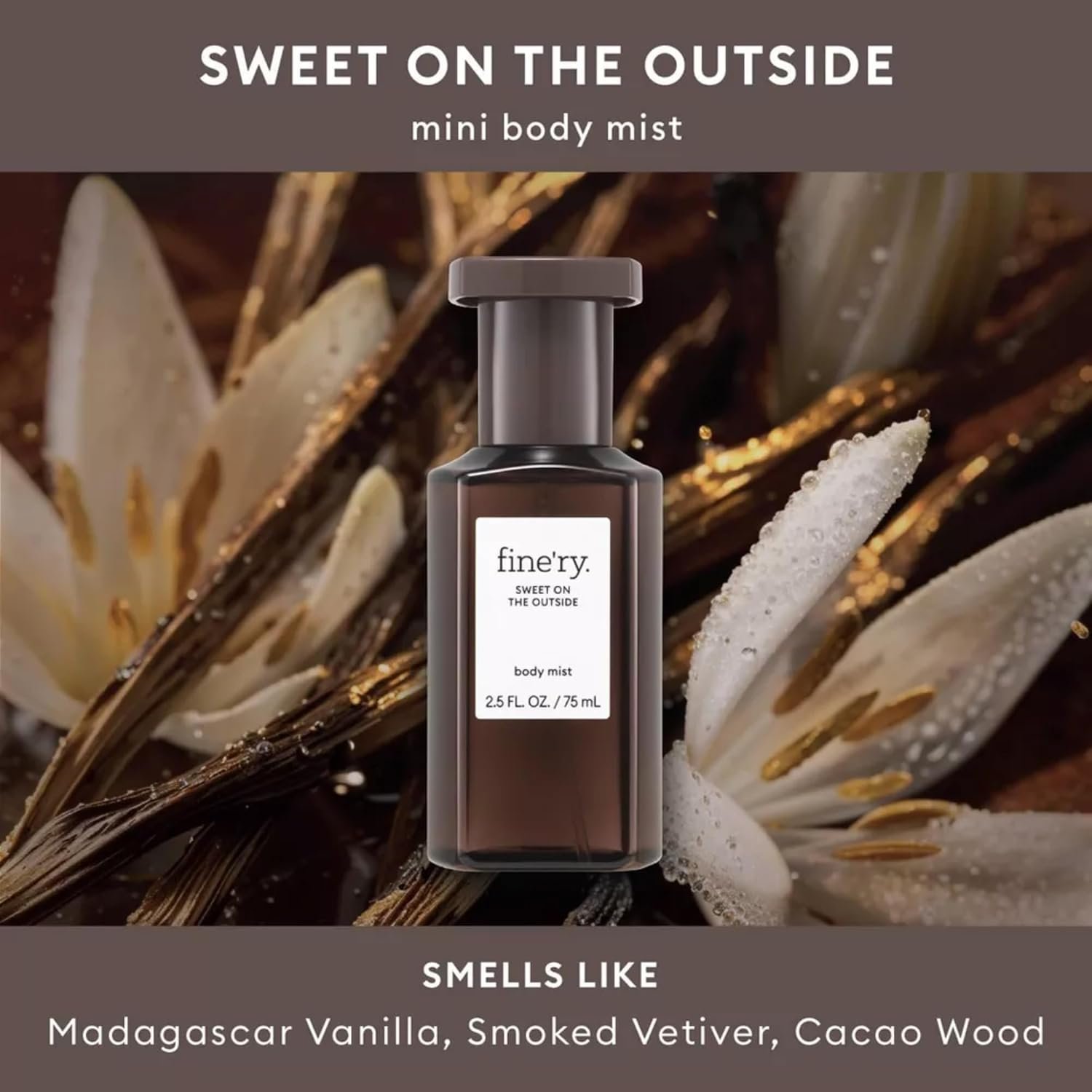 Fine'ry Vanilla Gourmand Mini Hair + Body Fragrance Mist Spray for Women & Girls - Sweet on the Outside - Vanilla, Cacao Wood & Smoked Vetiver, Cruelty-Free, Long-Lasting, Gift for Teens (2.5 Fl Oz) - Image 2