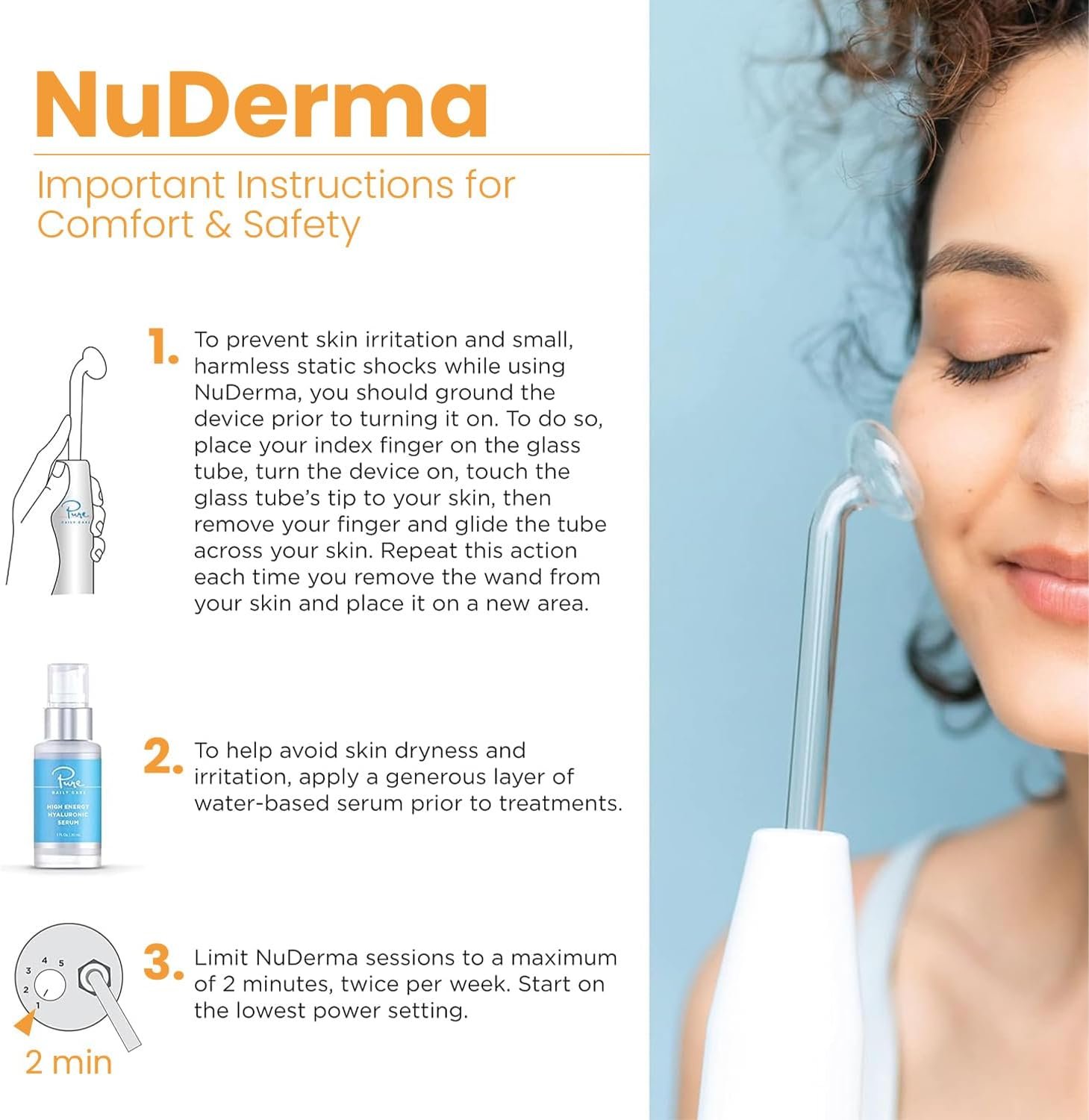 Pure Daily Care NuDerma Handheld Skin Therapy Wand Machine w/Neon – Anti-Aging - Skin Tightening - Wrinkle Reducing - Dark Circles – Clarifying - Hair & Scalp Stimulator - Image 4