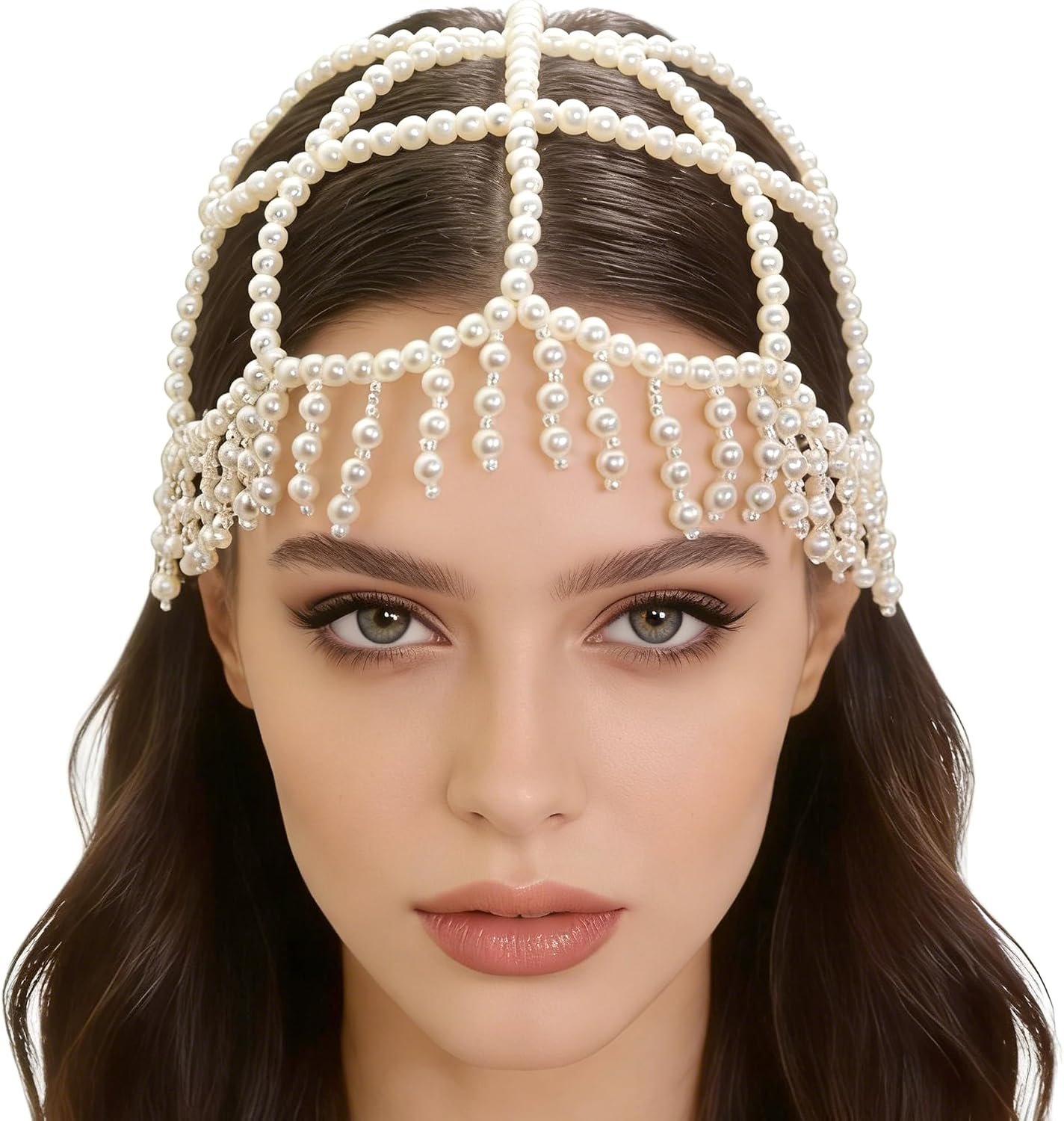 NAISKA 1920s Mesh Pearl Headpiece C...