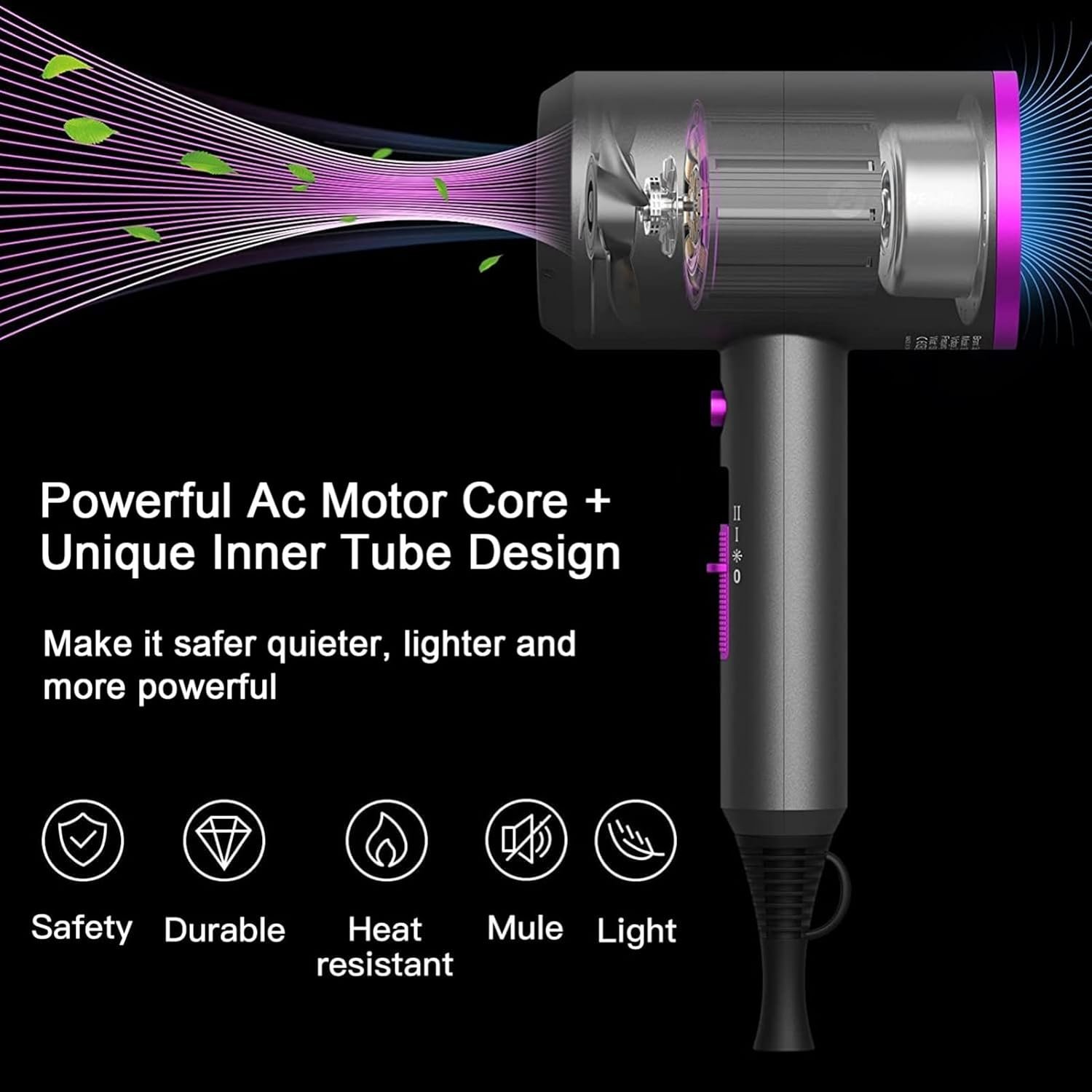 slopehill Professional Ionic Hair Dryer, Powerful 1800W Fast Drying Low Noise Blow Dryer with 2 Concentrator Nozzle 1 Diffuser Attachments for Home Salon Travel - Image 2