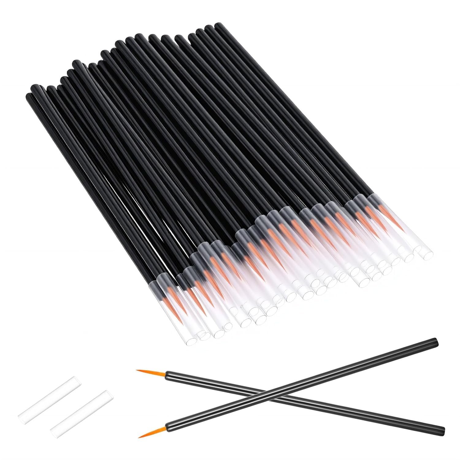 100PCS Disposable Eyeliner Brush Kit with Covers On the Hair, Ultra-fine Point Eye Liner, Makeup Eye Liner Tools, Wands Applicator for Liquid & Gel Makeup (Size: 3.7Inch, Color: Black)