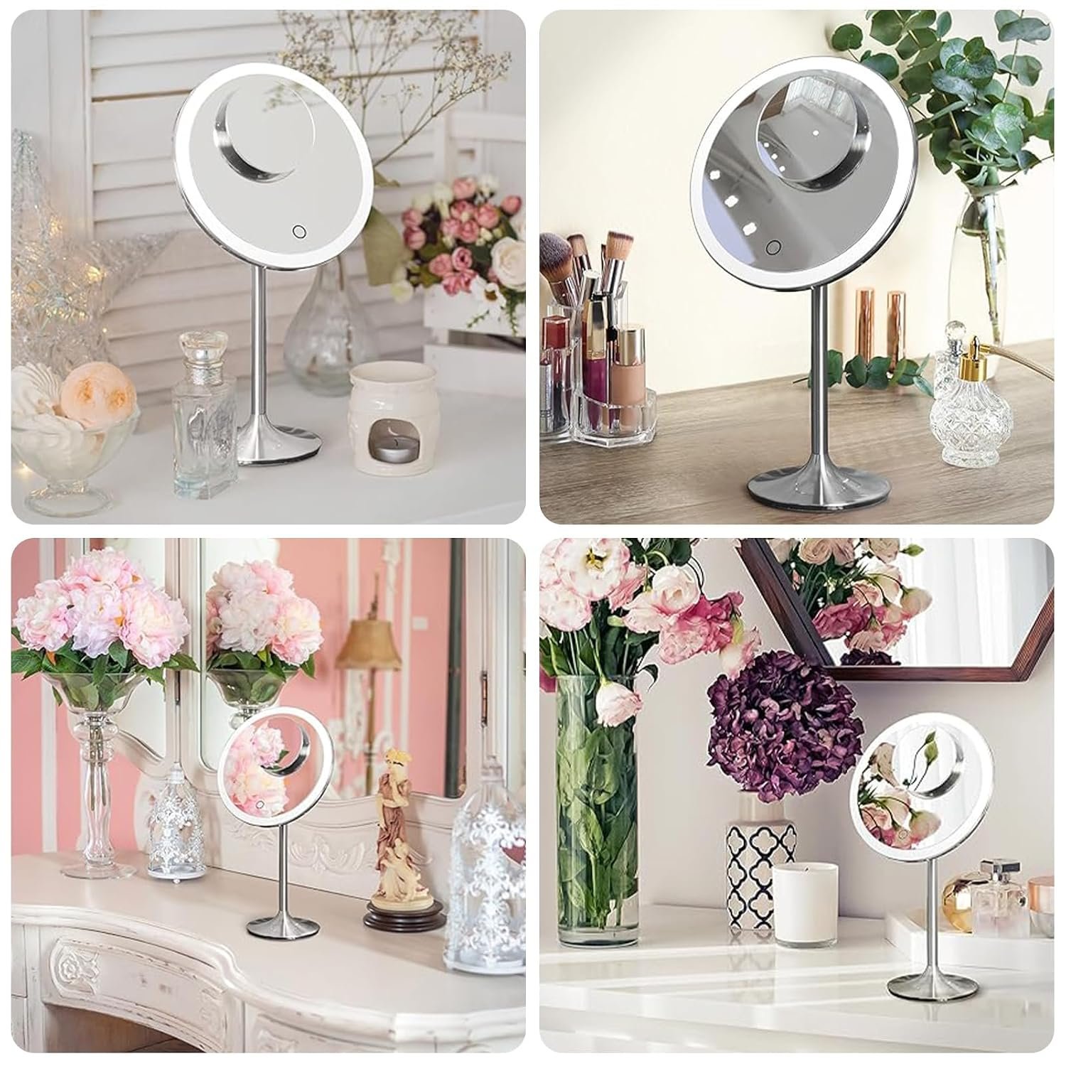 Makeup Mirror 9" Vanity Mirror with Lights, 5X & 10X Magnification - Front/Back Magnetic Design, Rechargeable & Cordless, Touch Dimming, 90° Adjustable Angle, Metal Frame, Includes USB Cable - Image 6
