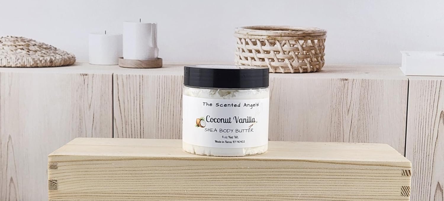 TSA Handmade Whipped Coconut Vanilla Body Butter Cream, Luxury Body Lotion for Dry Skin, Daily Moisturizing Shea Butter, Sunflower Oil, Mothers, Fathers, Women, Men, Teens, 4 oz Jar - Image 3