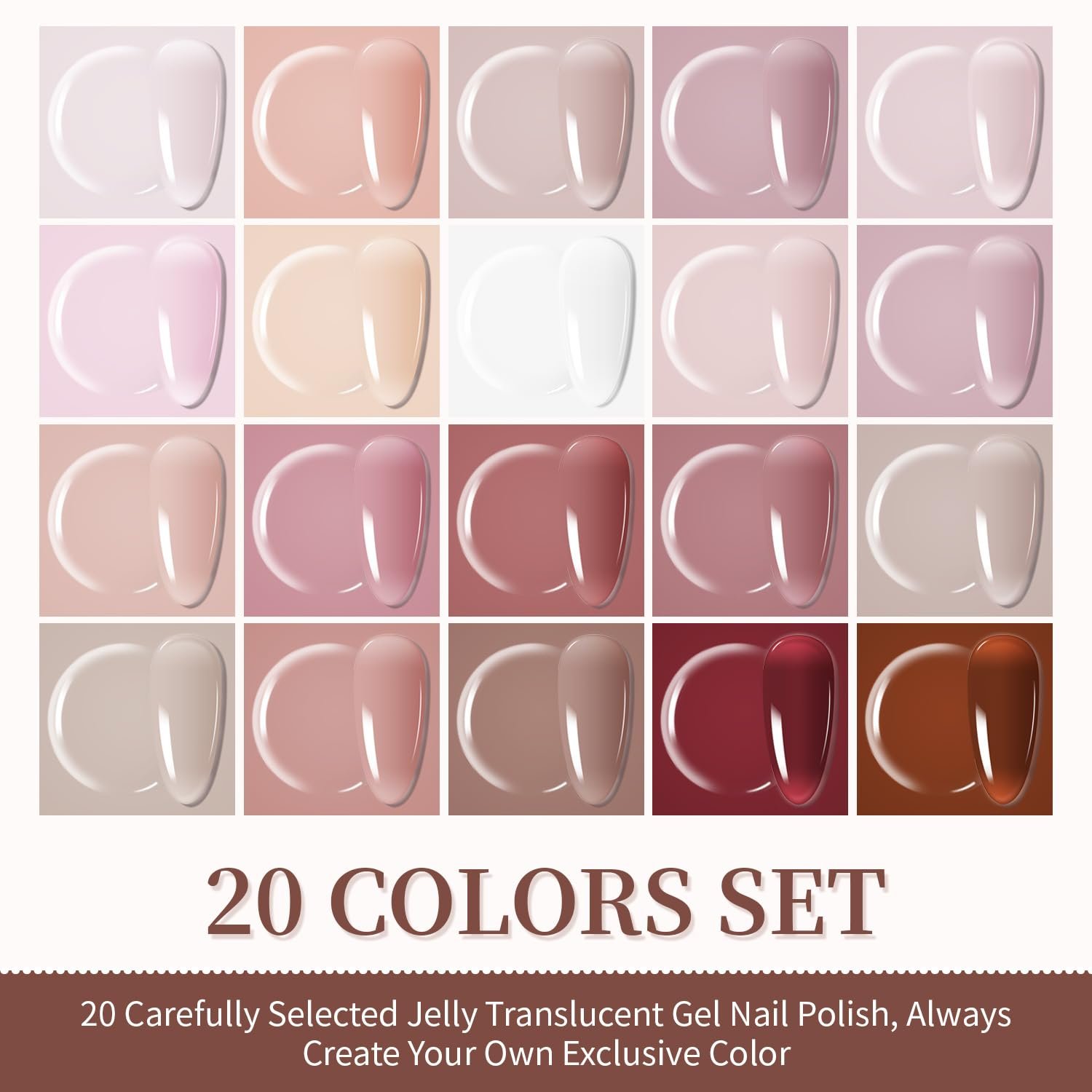 JODSONE 23PCS Gel Nail Polish Set 20 translucent Jelly Color Natural and Elegant Long Lasting Suitable for Home and Salon - Image 2