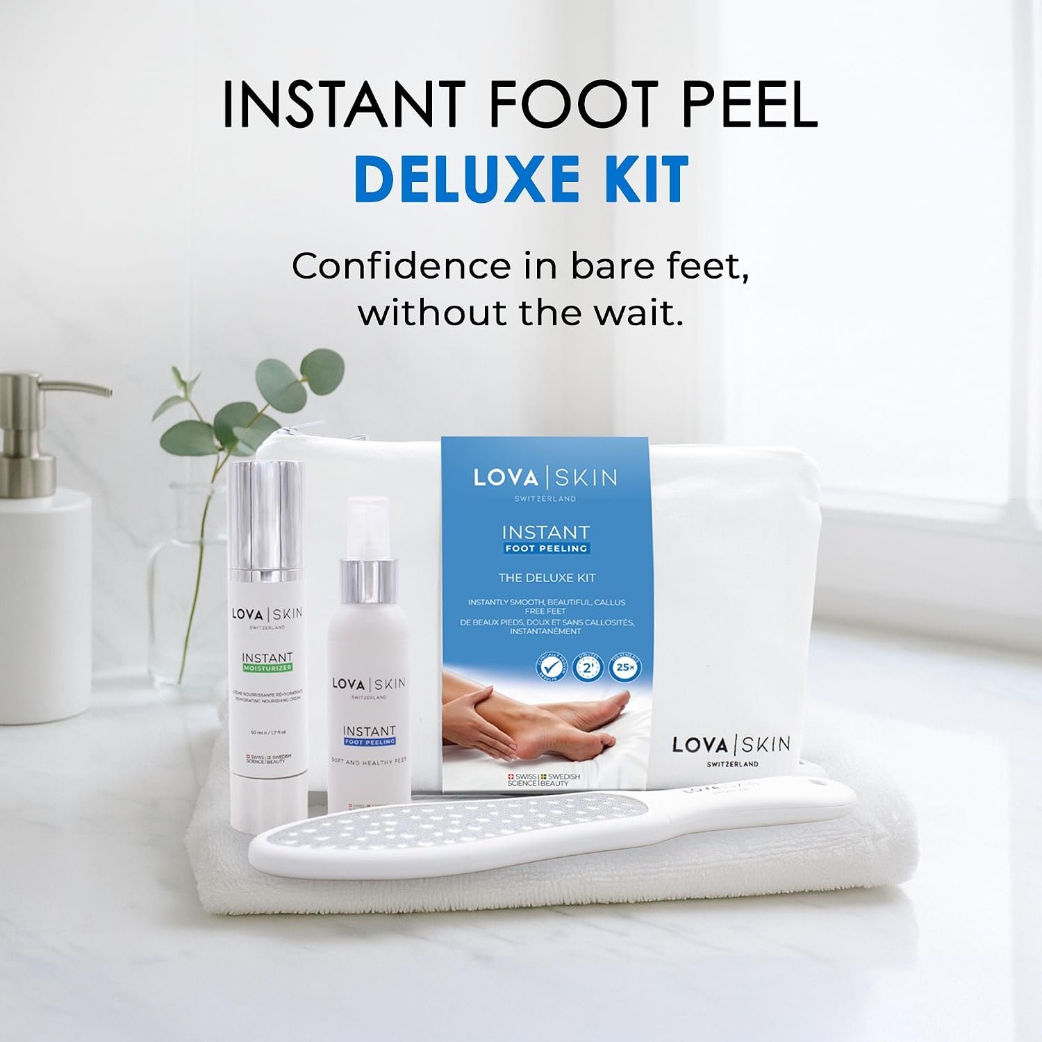 LOVA Skin Instant Foot Peel Deluxe Kit | Foot Callus Remover Spray | Callus Remover for Feet with File & Moisturizer | Pedicure Tools for Feet at Home Spa Care - Image 2