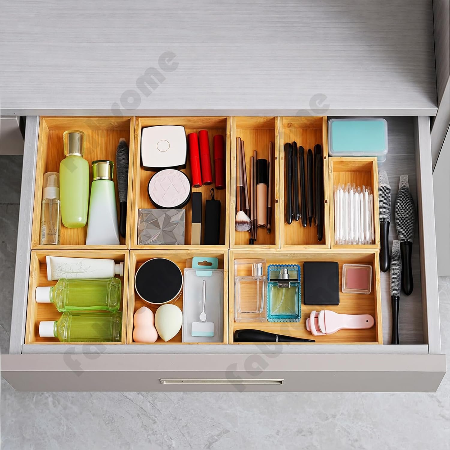 Fabsome Drawer Organizer, Set of 9 Bamboo Wood Kitchen Makeup Desk Junk Tea Drawer Storage Boxes Bins for Cutlery Silverware Utensils Flatware, Small Wooden Container Tray for Bathroom, Office - Image 2