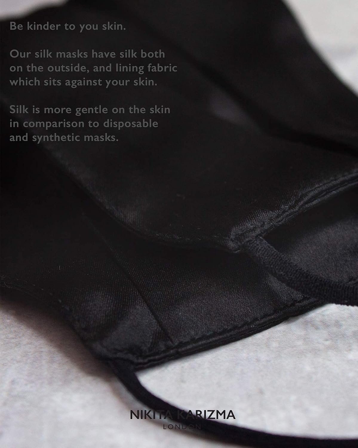 KARIZMA Beverly Hills Silk Face Mask. Black Fashionable Designer Face Mask for Women. Washable Fabric Face Mask Reusable Facemask. 19 Momme Mulberry Silk Mask - Luxury Fashion Masks for Women - Image 3