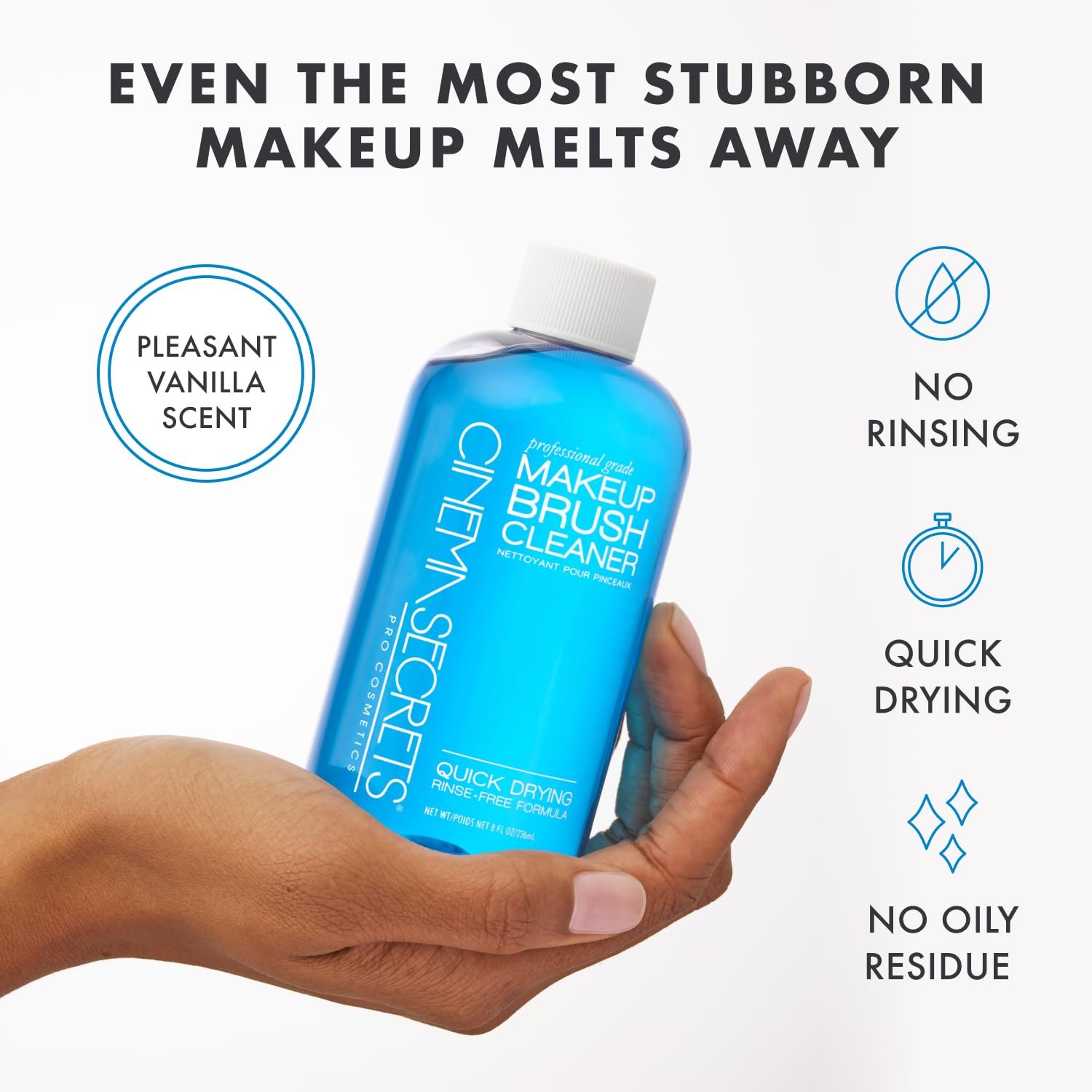Cinema Secrets Original Blue Vanilla Makeup Brush Cleaner Solution - Professional Cleanser for Makeup Brushes - Quick-Drying, Rinse-Free Formula - Removes Stubborn Waterproof Make Up (4 fl oz) - Image 3