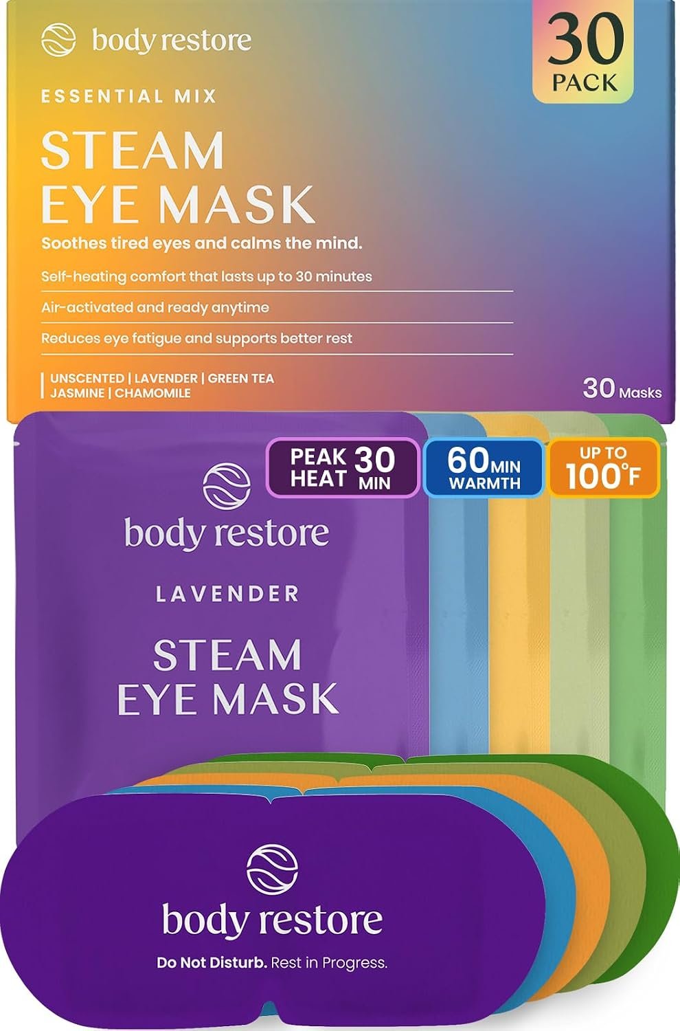 Body Restore Heated Eye Mask Warm Compress for Dry Eyes - Variety 30 Pack