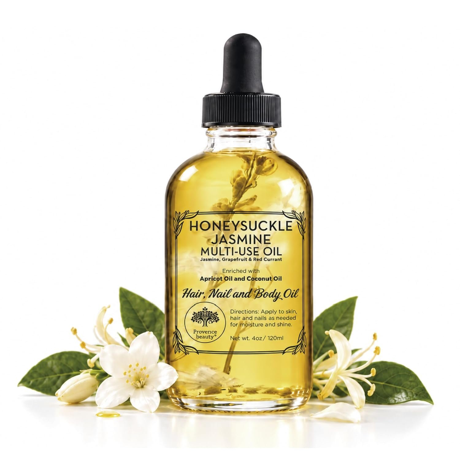 BEAUTE DE PROVENCE Honey Suckle Multi-Use Face, Body & Hair Oil - Hydrates Skin, Restores Shine - With Apricot, Coconut Oil & Vitamin E - 4 Fl Oz
