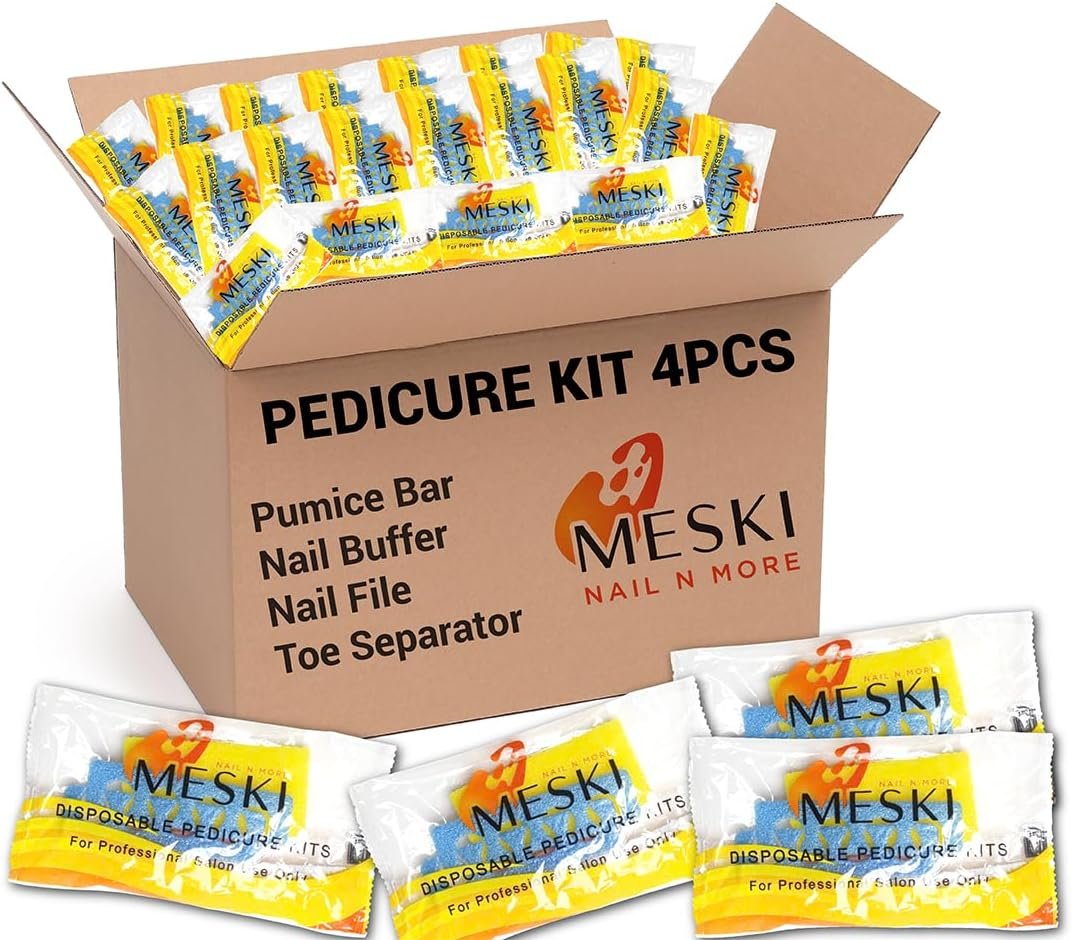 4-in-1 Disposable Pedicure Kit PE, 200 Counts (Nail Buffer, Pumice Pad, Nail File, and Toe Separators), Pedicure Tools for Feet, Complete Kit for Salon-Quality Nail Care at Home or Salon