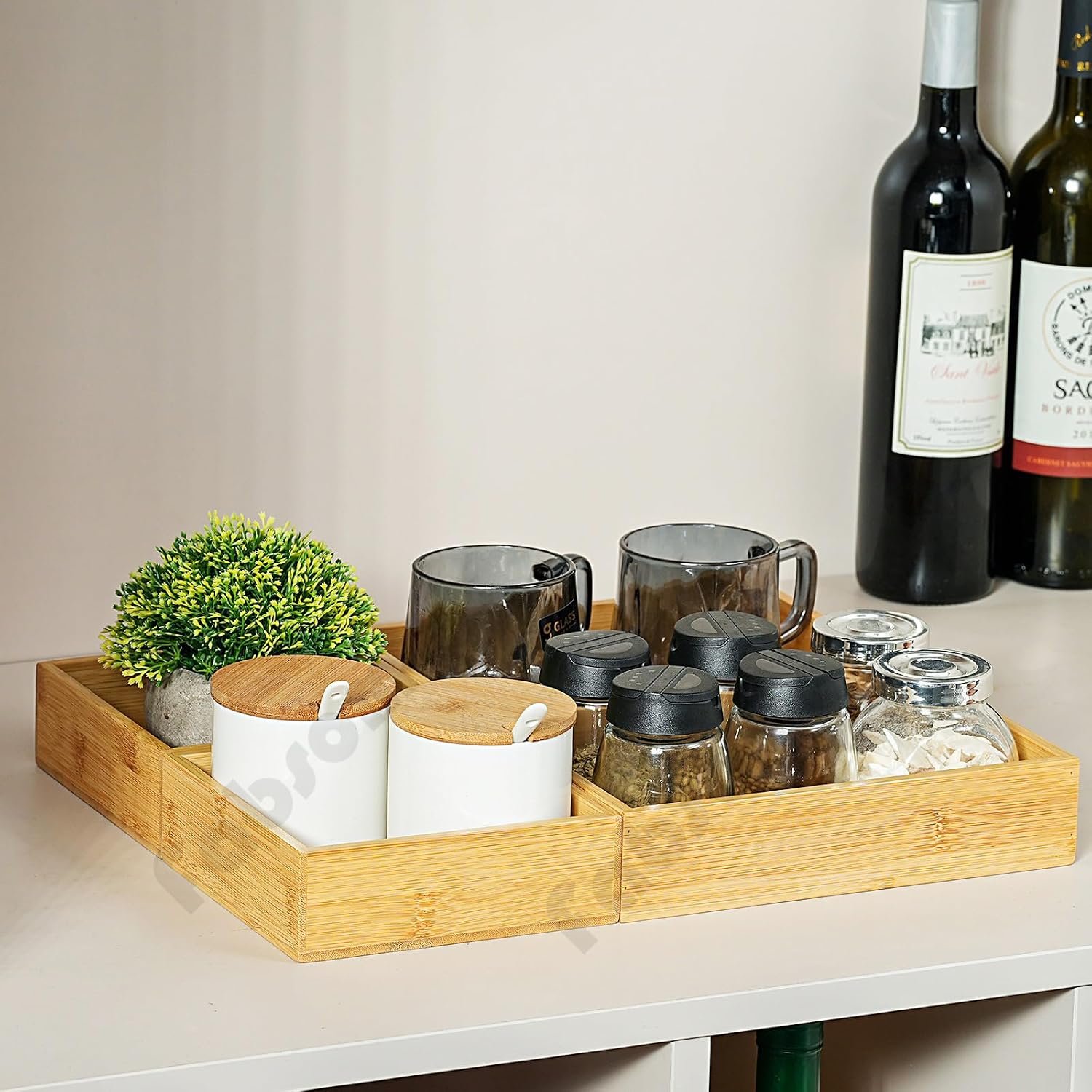 Fabsome Drawer Organizer, Set of 9 Bamboo Wood Kitchen Makeup Desk Junk Tea Drawer Storage Boxes Bins for Cutlery Silverware Utensils Flatware, Small Wooden Container Tray for Bathroom, Office - Image 8