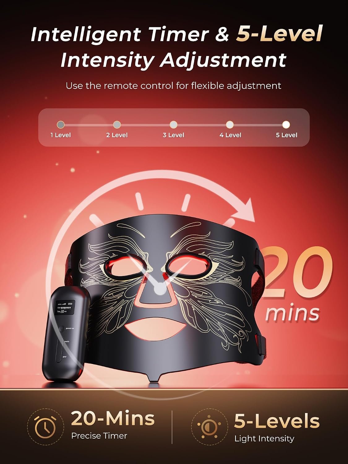 7-in-1 Red Light Therapy for Face & Neck, Skin-Friendly Silicone Red Light Therapy Mask with 324 LEDs, 5 Brightness Levels & 20 Mins Timer, Led Face Mask Light Therapy for Home & Travel - Image 7