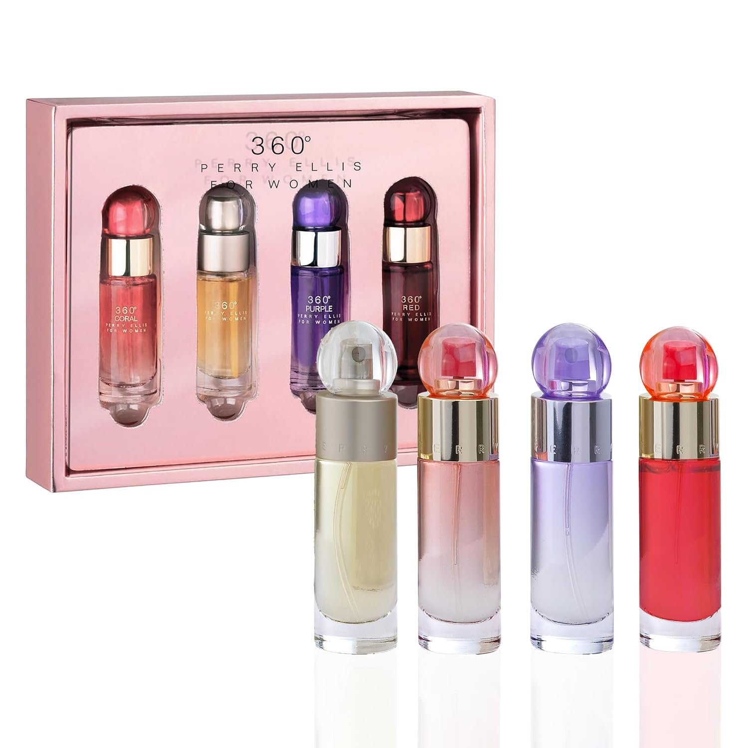 Perry Ellis 360° for Women 4-Piece Gift Set, 360° Women, Coral, Purple, Red