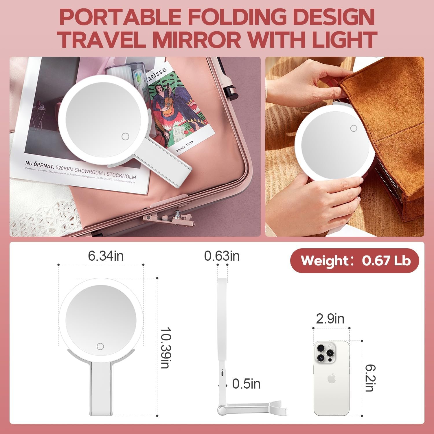 MIYADIVA 30X Magnifying Makeup Mirror with Light, Double-Sided 1X/30X Travel Makeup Mirror, 56 LED Lights, 3 Color Modes, Dimmable, USB-C Rechargeable, Portable Foldable Vanity Mirror for Women - Image 5