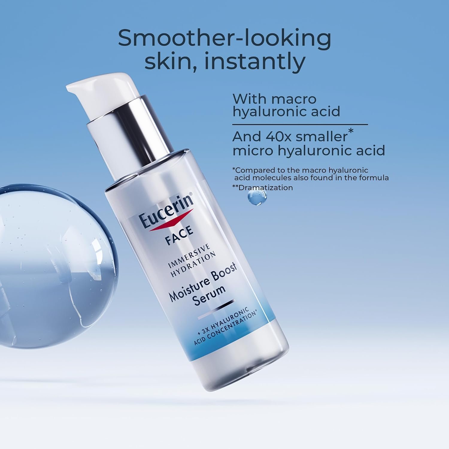 Eucerin Immersive Hydration Smoothing Face Serum, Ultra-Lightweight Hyaluronic Acid Serum Reduces the Look of Fine Lines and Wrinkles, 1 Fl Oz Bottle - Image 6
