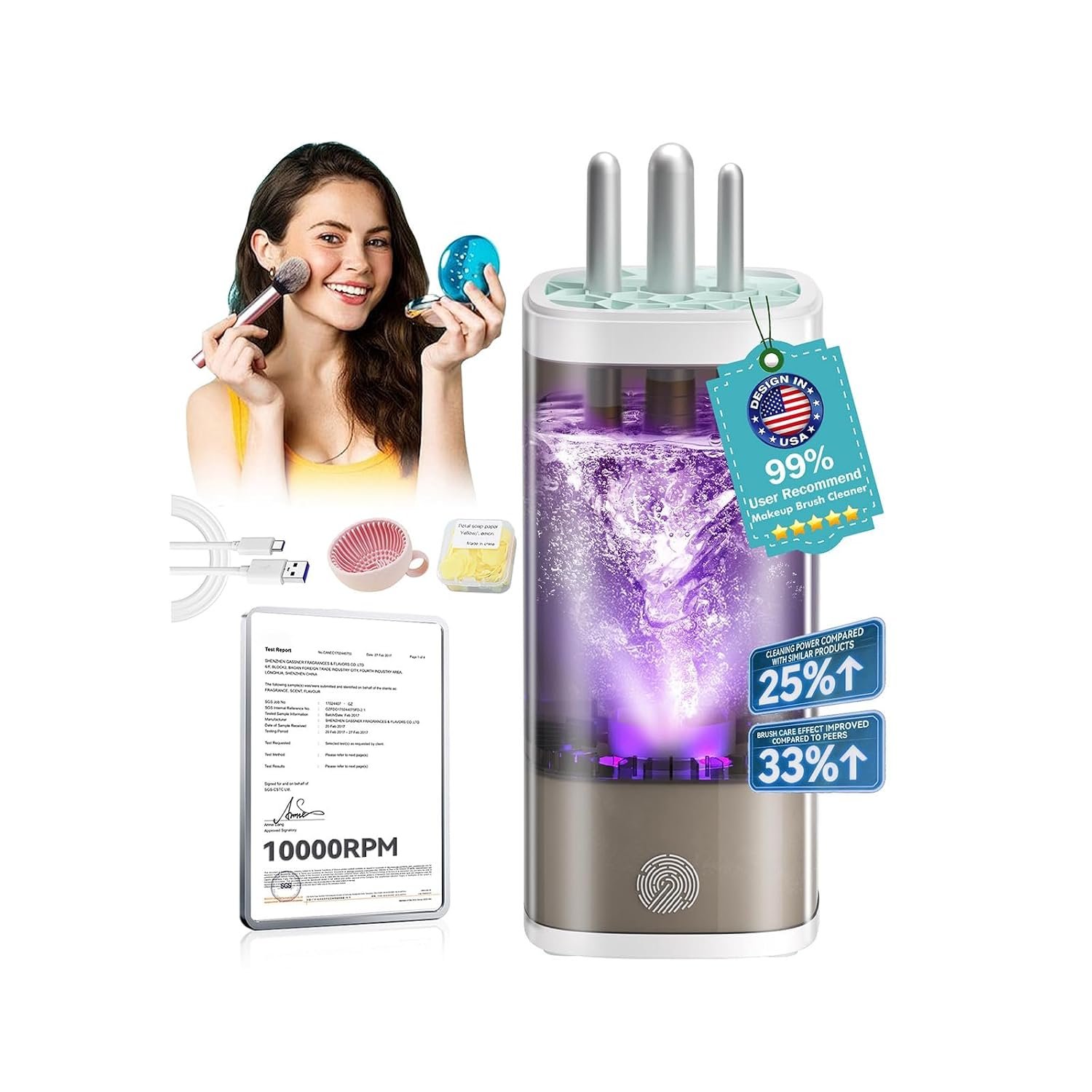 2026 Upgrade Makeup Brush Cleaner 【Industry NO.1-12x Cleaning Power】Make up Brush Cleaner Machine【Certified - 0 Dust】 Electric Makeup Brush Cleaner,Suitable for all Brush，Gray