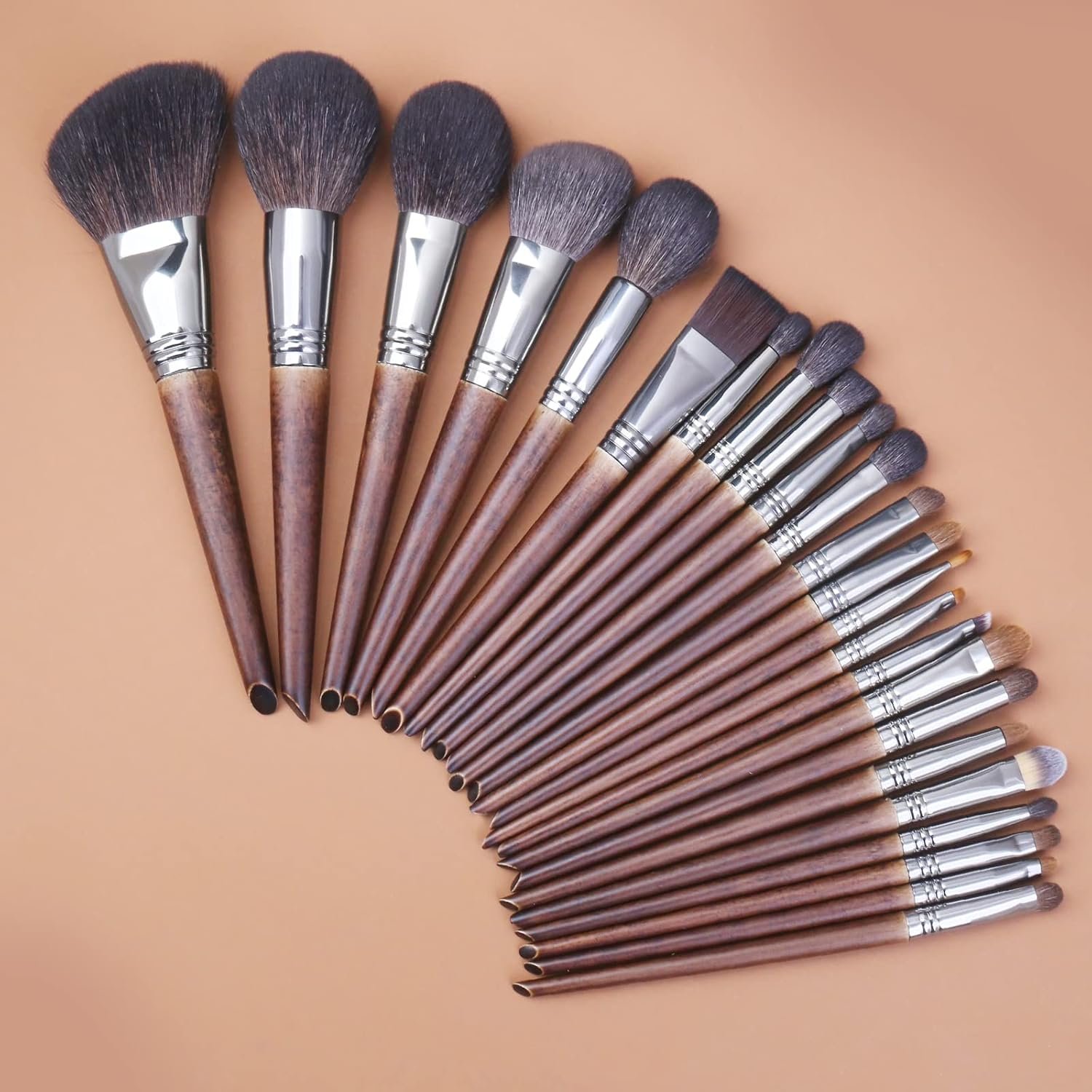 ENZO KEN Deluxe Professional Natural Goat Hair Makeup Brush Set with Roll up Bag, Pony Hair Make up Brushes Set, Natural Bristle Makeup Brush with Walnut Wooden Handle, 24 Pcs Full Cosmetic Brushes - Image 9