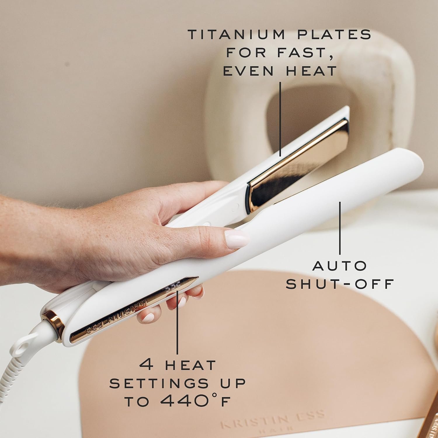Kristin Ess 3-in-One Professional Titanium Hair Straightener, Curler & Waver for Women - Dual Voltage - 440 Degrees - 1 1/4" - Wet to Dry - Ionic Flat Iron, Curler 2 in 1 - Frizzy, Curly + Thick Hair - Image 3